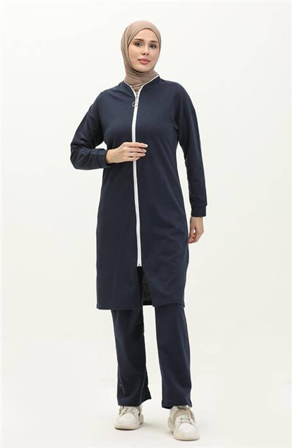 Fermuarlı Uzun Sade Basic Kap Eşofman Spor Takımı - Lacivert - AK06006.03044