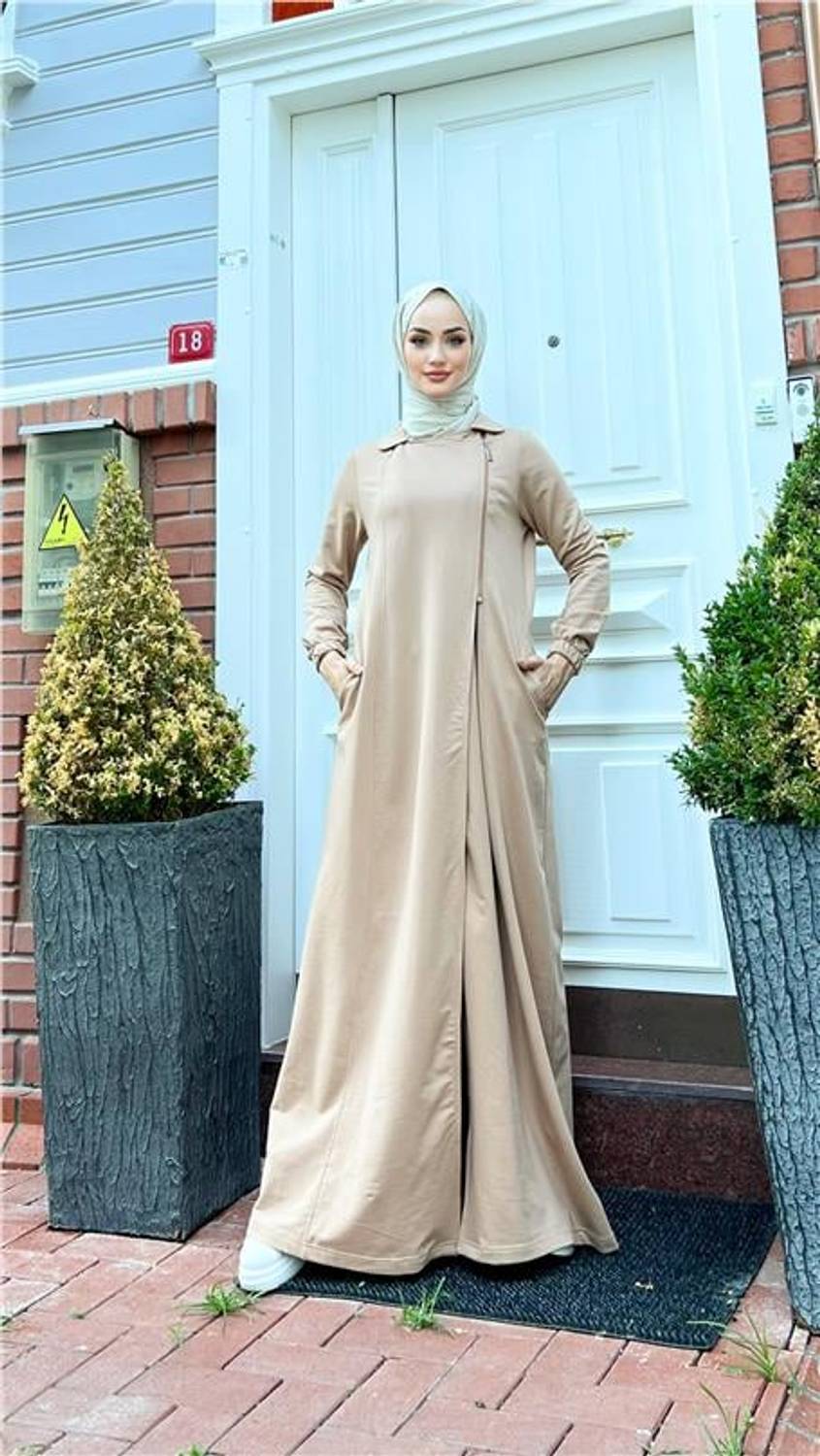 Платье с полузастежкой Öykü, длинное, в цвете беж, размеры 38-46, коллекция 2023 лето, бренд Bwest