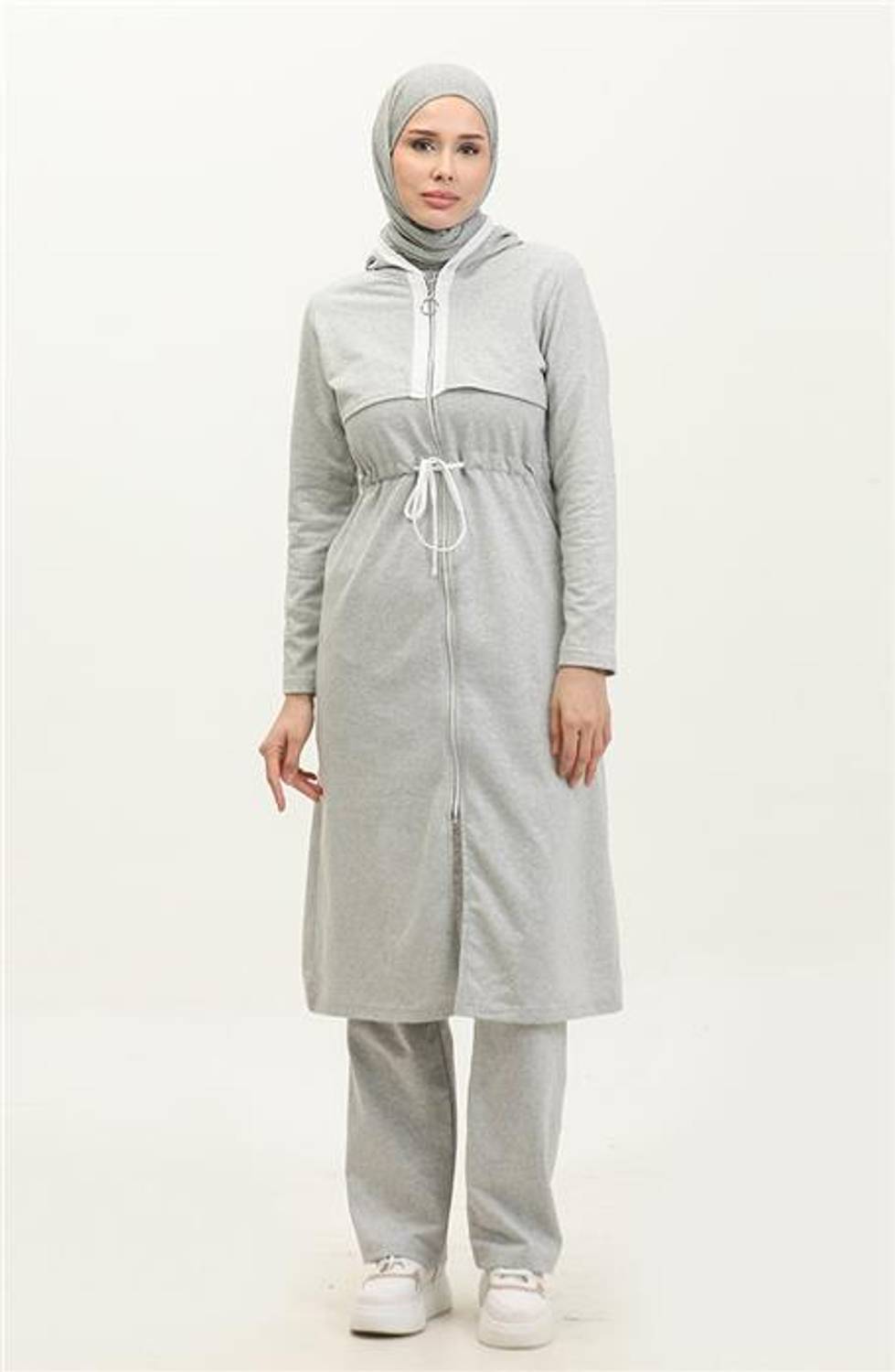 Спортивный комплект с капюшоном и молнией, белый шнурок, базовый, двусторонний, серый, размеры 38-46