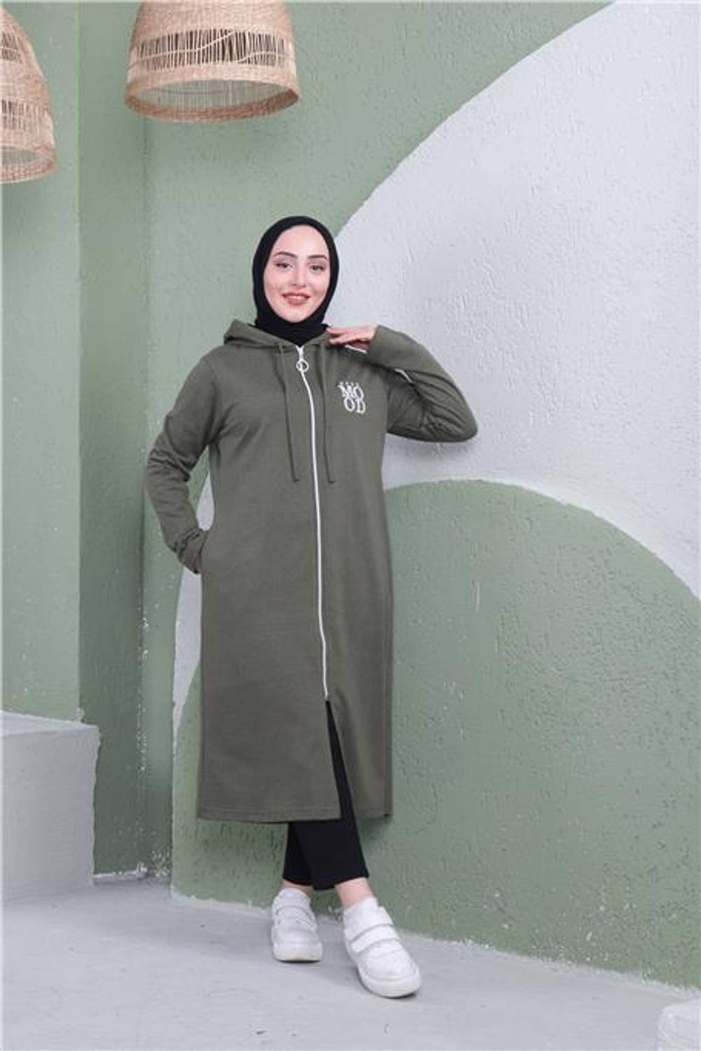 Толстовка с капюшоном и принтом, молния, цвет хаки, размеры 40-48, бренд Sevda