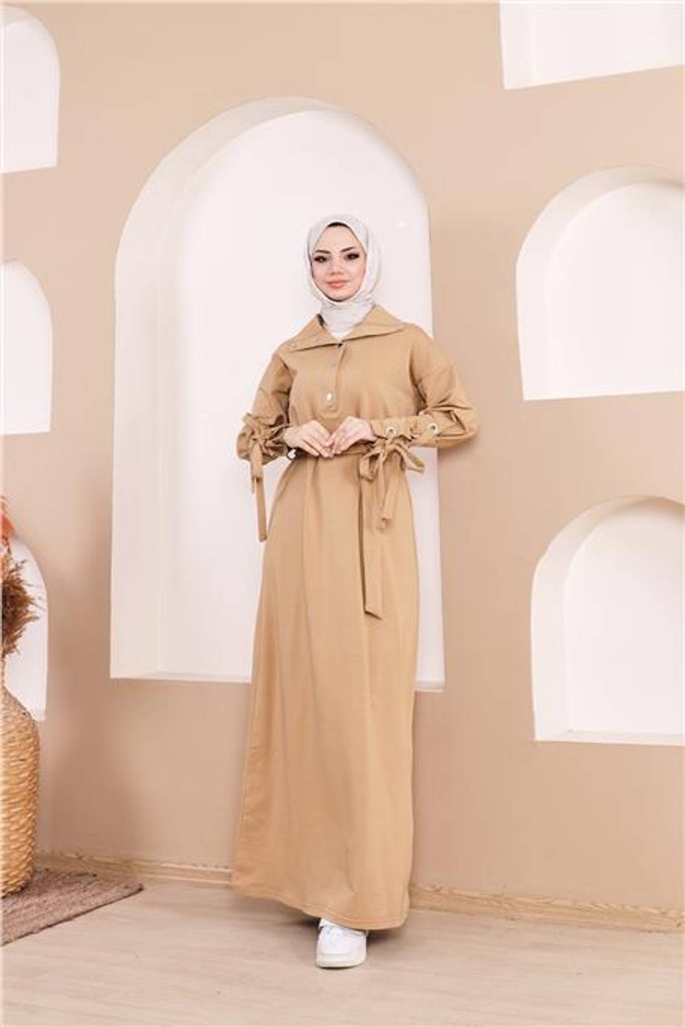 Длинное платье с завязками и кнопками, цвет соломенный, размер 38-46, бренд Bwest