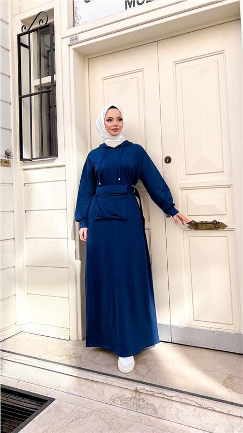 Платье с капюшоном и карманами, 71169, индиго, размер 38-46, бренд Bwest, зимняя коллекция 2024