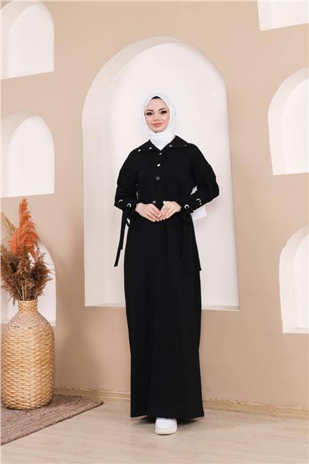 Длинное платье с завязками и застежкой-практичное с черными деталями Bwest, размеры 38-46