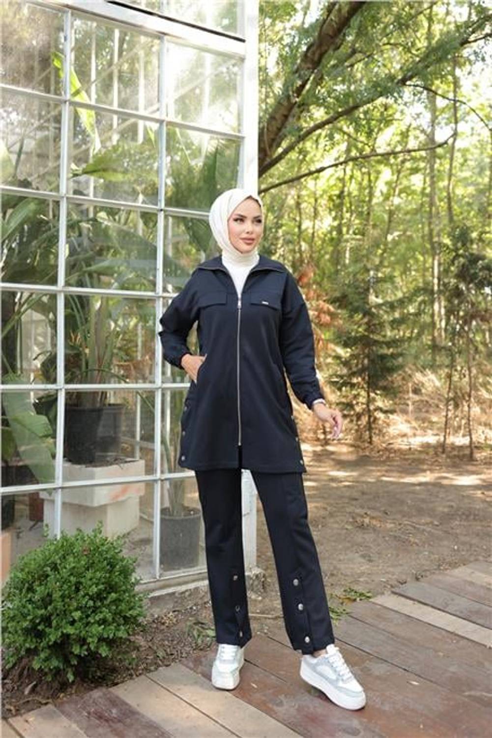 طقم إيشوفان للجنسين بحزام وسحاب وزرين، بلون كحلي، يناسب جميع المواسم، متوفر بمقاسات متنوعة