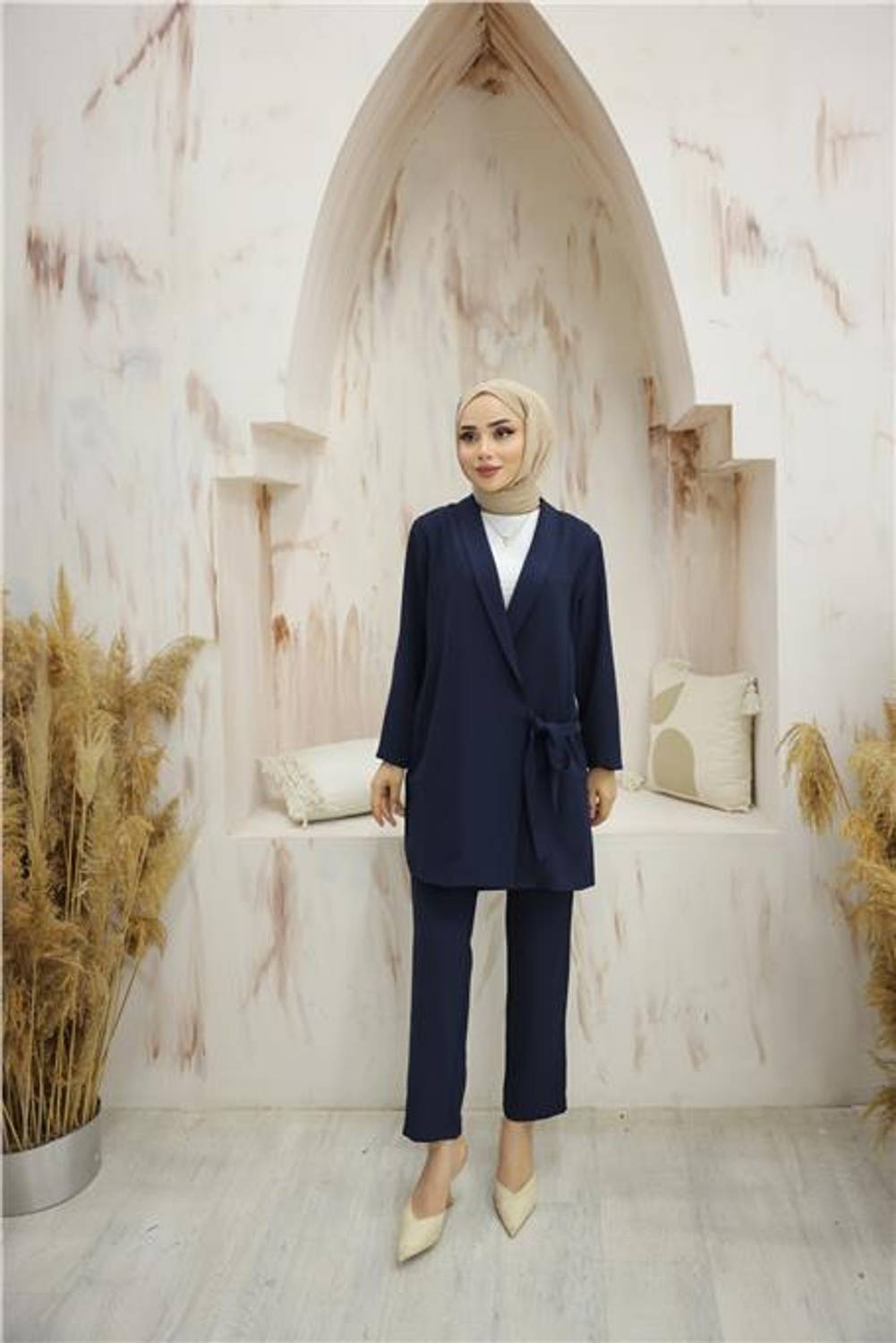 Комплект с жакетом и завязками из крепа - 71194 - Темно-синий, для спортивной одежды, 4 сезона, размеры 38-46