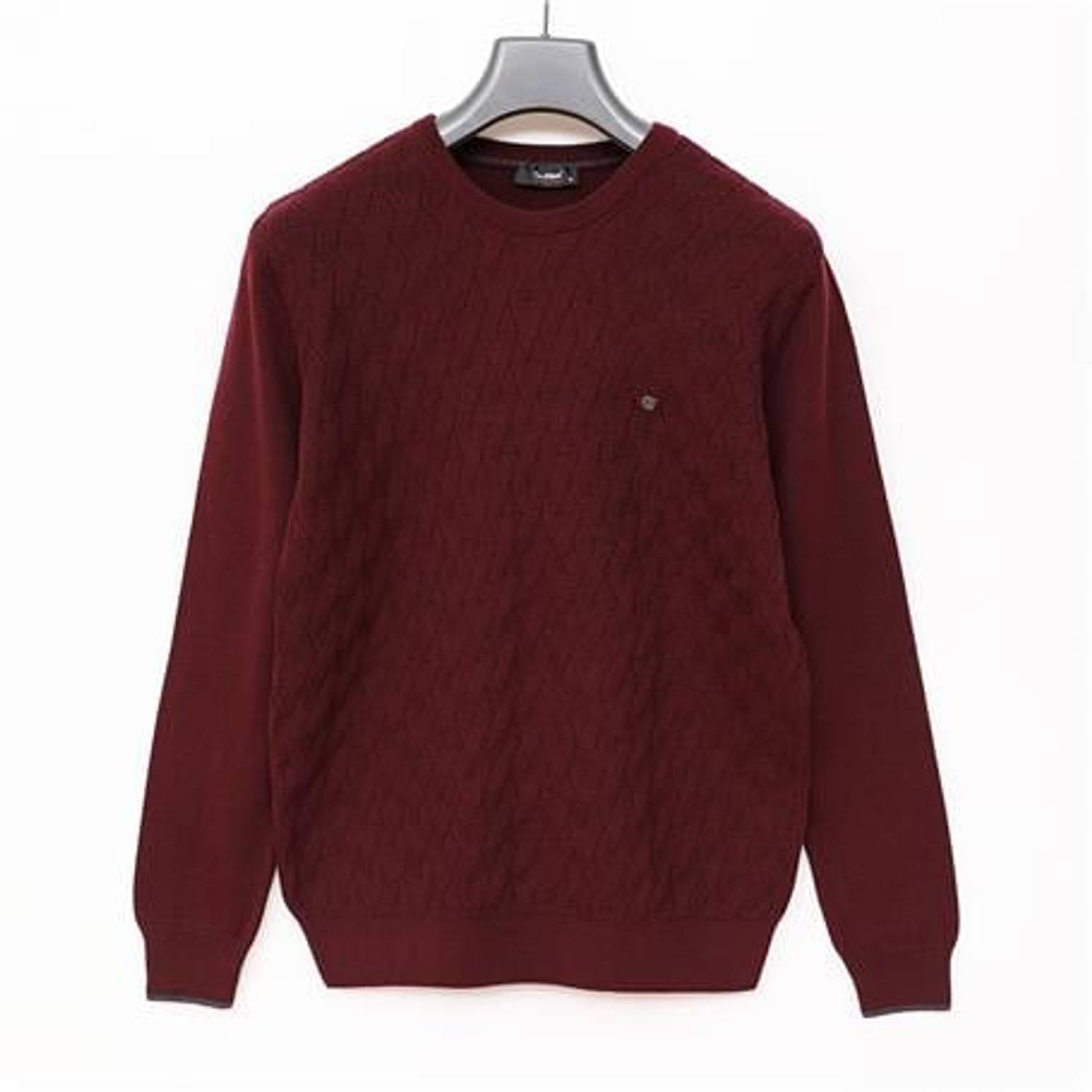 Erkek Bisiklet Yaka Önü Dokulu Uzun Kol Triko Kazak - 189106 - Koyu Bordo