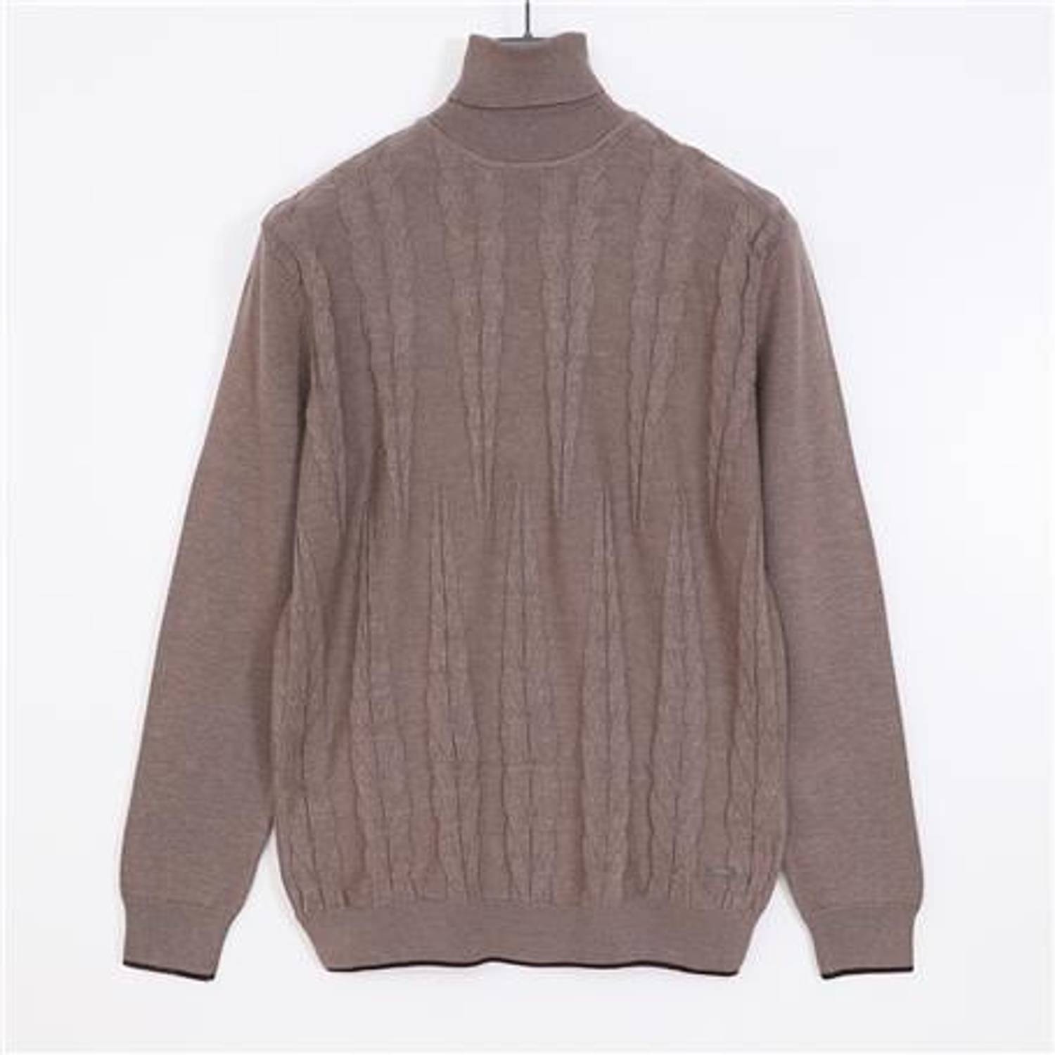 Erkek Uzun Kol Balıkçı Yaka Triko Kazak - 189231 - Açık Kahve Melanj