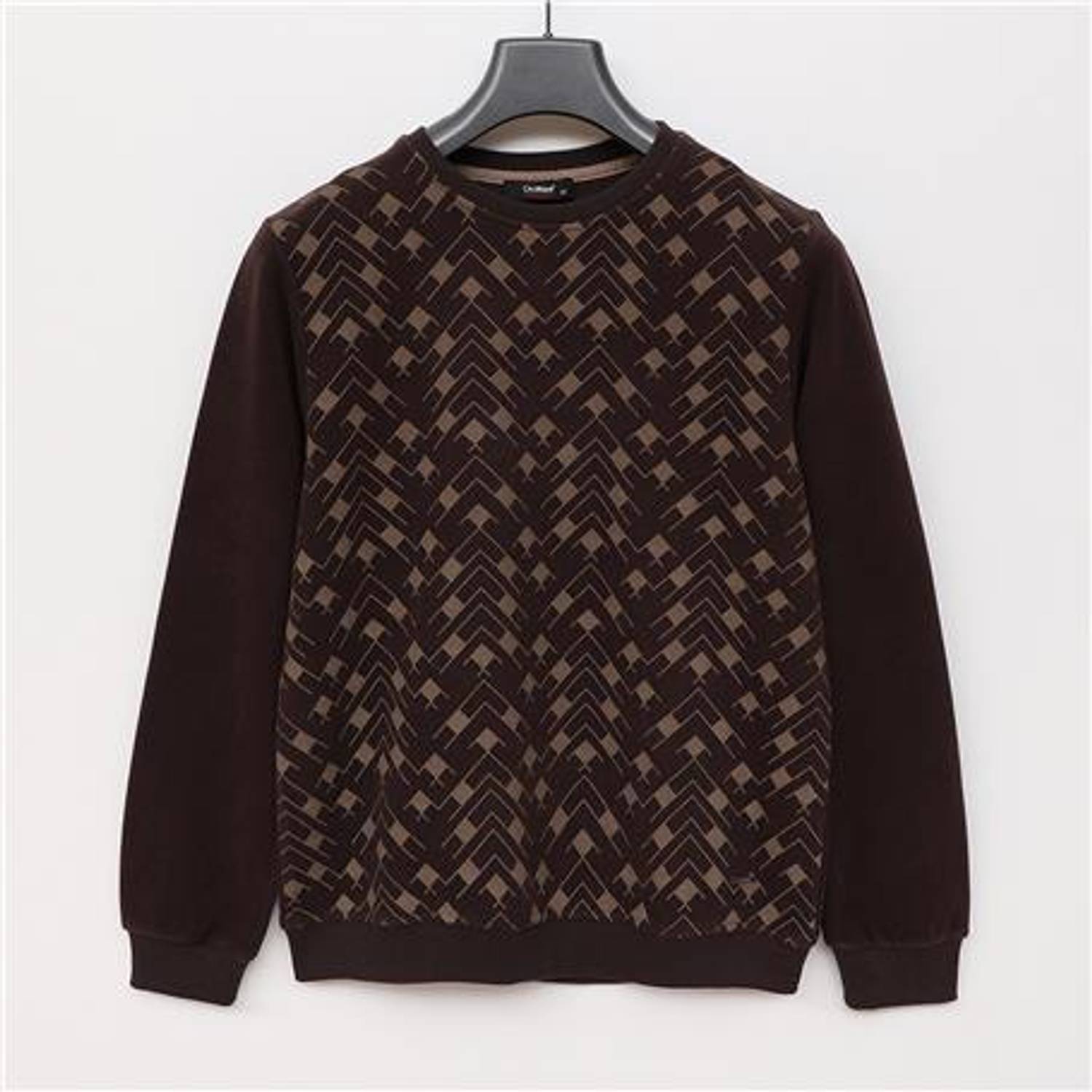 كنزة قطنية رجالية بأكمام طويلة من المخمل - PPS-3507 - بني بمقاسات XL وL وM وXXL