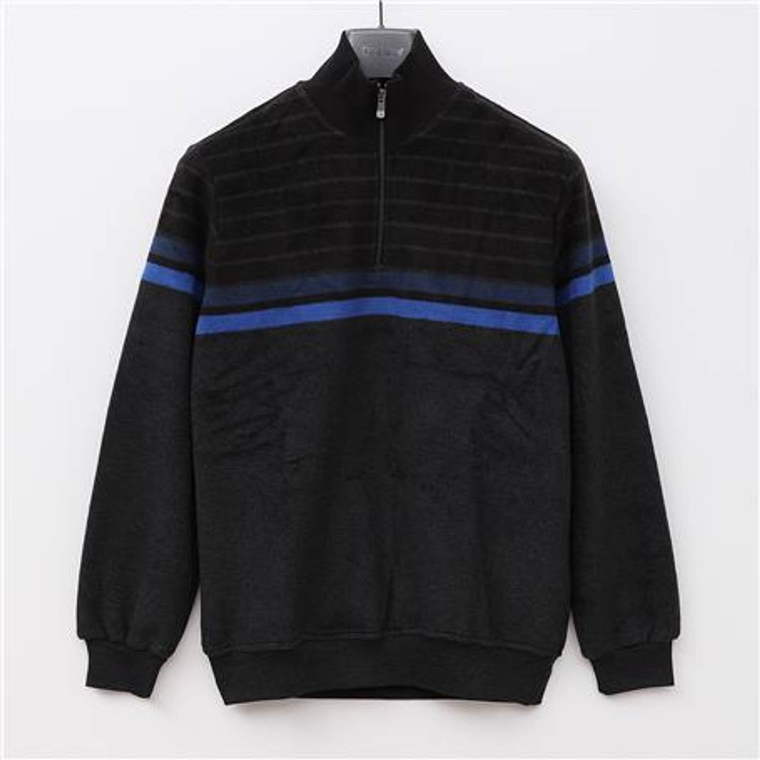 Uzun Kol Yarı Fermuarlı Çizgili Erkek Sweat - PR-4001 - Antrasit