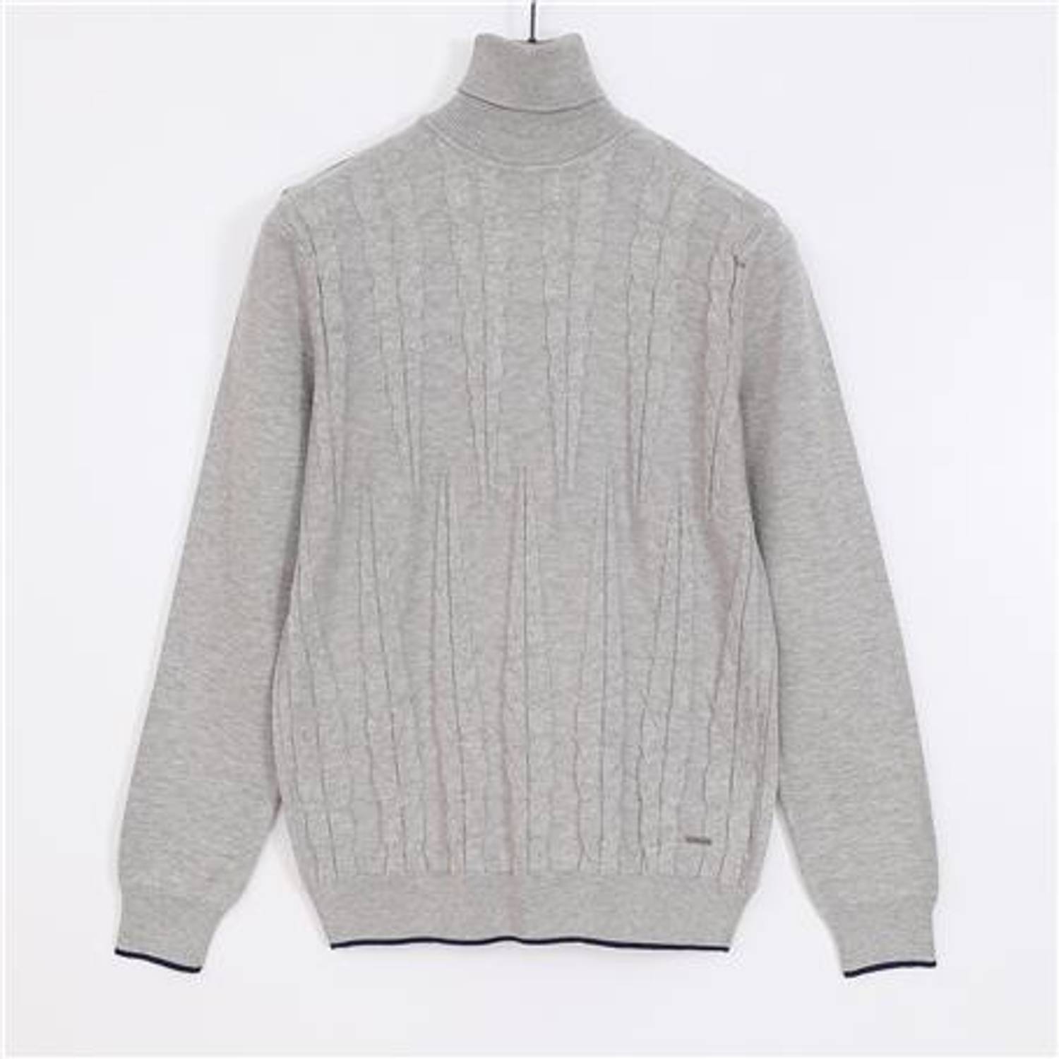 Erkek Uzun Kol Balıkçı Yaka Triko Kazak - 189231 - Açık Gri Melanj