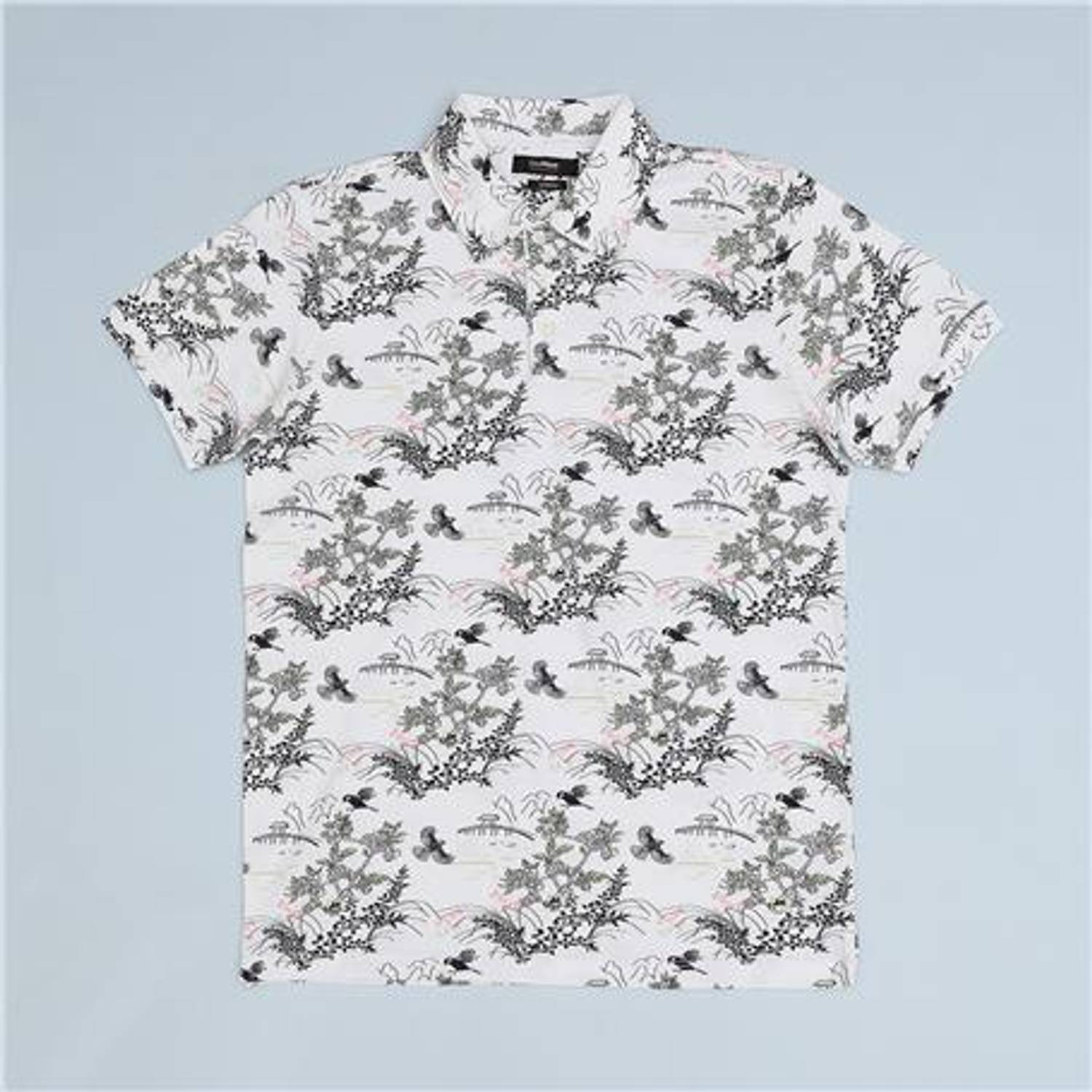 Erkek Desenli Polo Yaka Kısa Kol Tişört - PLD-470 - Beyaz