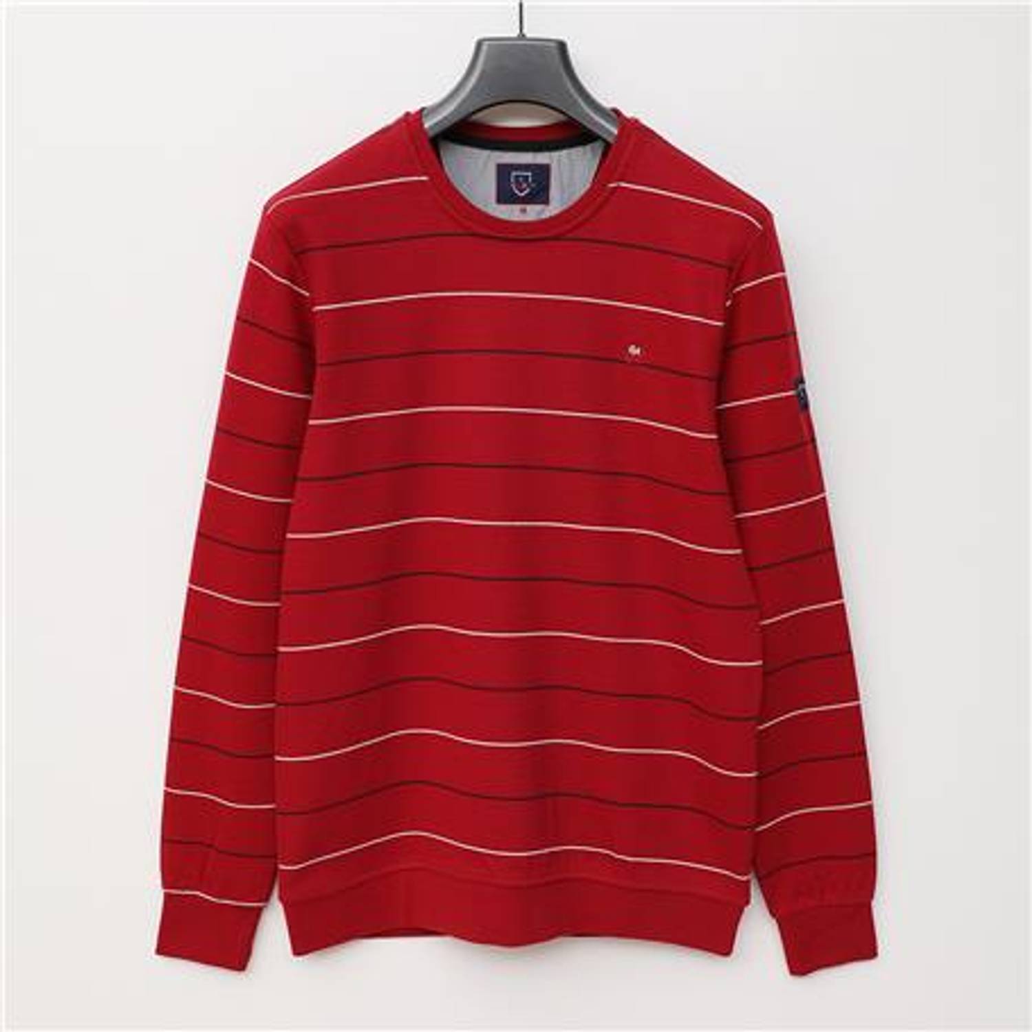 Чоловічий довгий рукав спортивний светр з круглим вирізом, смугастий, червоний