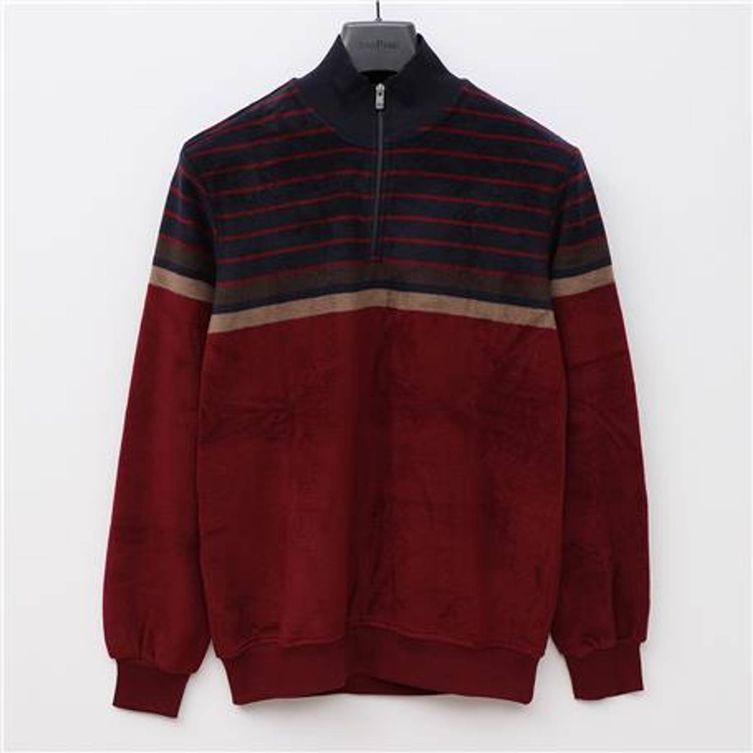 Uzun Kol Yarı Fermuarlı Çizgili Erkek Sweat - PR-4001 - Bordo