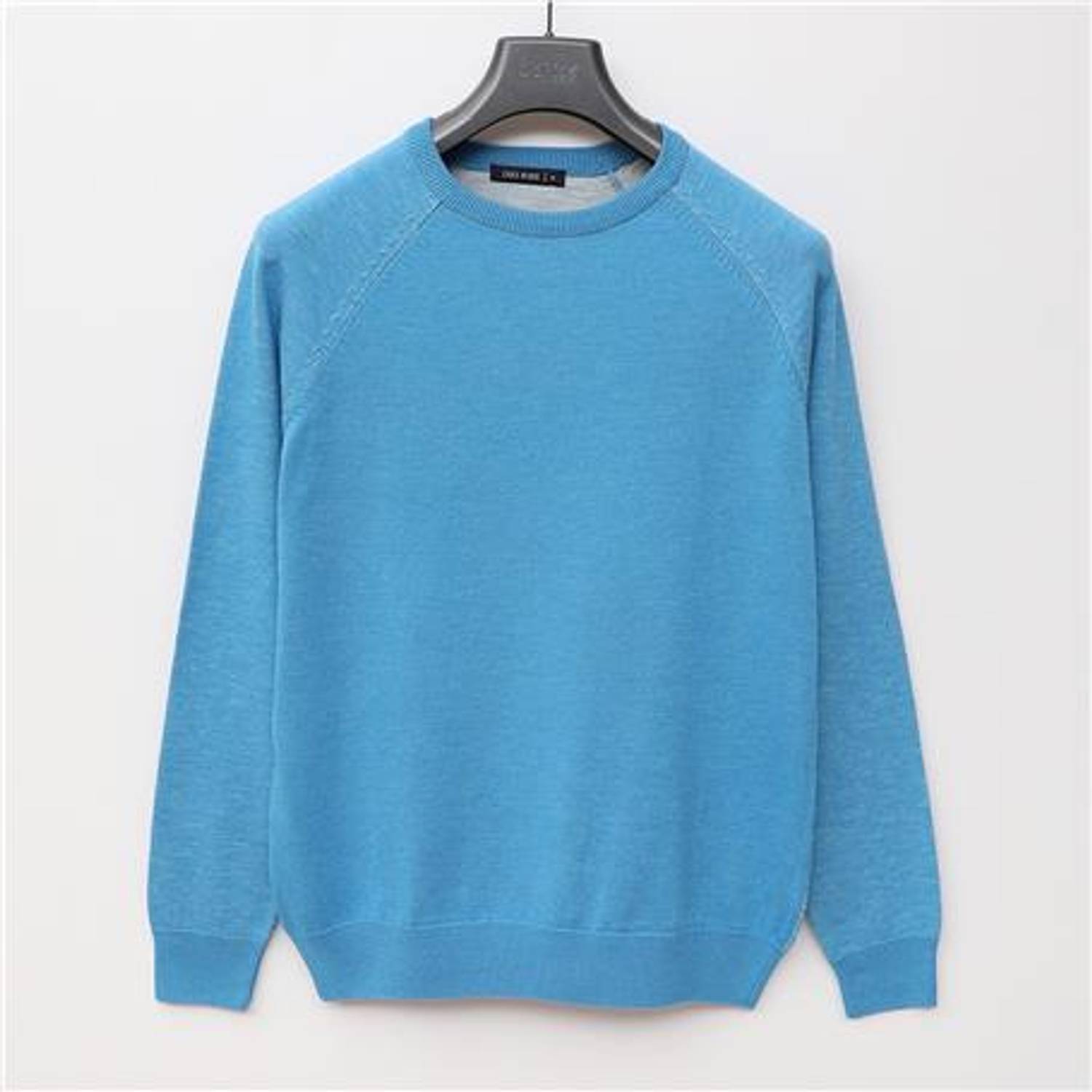 Чоловічий трикотажний светр з довгим рукавом та вирізом «під шию» - 180780, колір: блакитний, розміри: XL, L, M, XXL