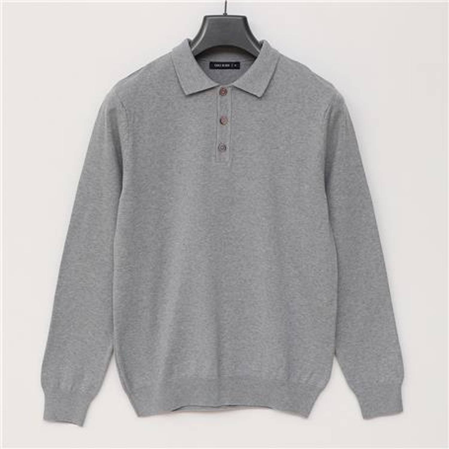 Пуловер мужской с воротником-поло, длинный рукав, светлый лавандовый меланж, размеры XL, L, M, XXL