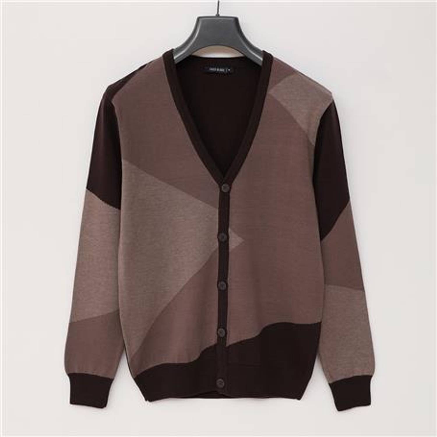 Чоловіча трикотажна кофта з бавовни коричневого кольору з гудзиками, доступна в розмірах XL, L, M, XXL