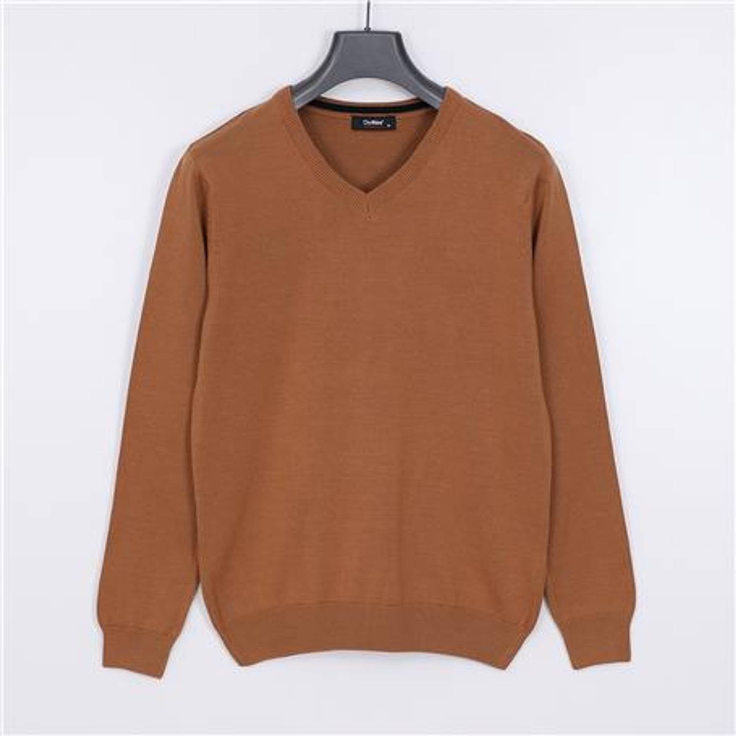 Erkek Uzun Kol V Yaka Triko Kazak - 180537-1 - Taba