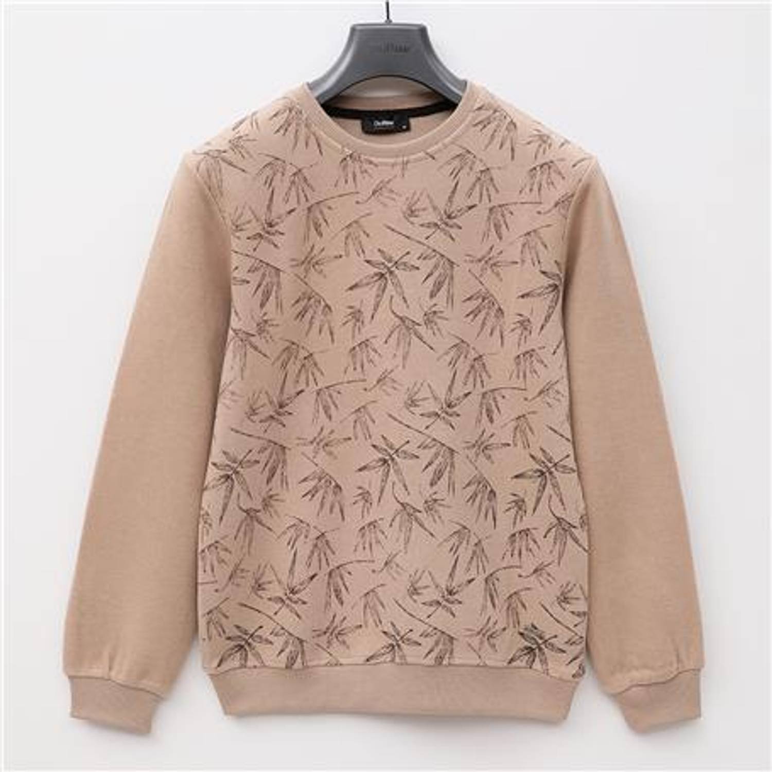 Erkek Baskılı Uzun Kol Kazak - PPS-3506 - Bej Melanj