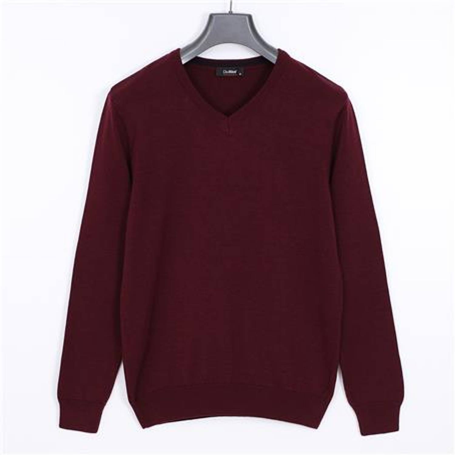 Erkek Uzun Kol V Yaka Triko Kazak - 180537-1 - Koyu Vişne