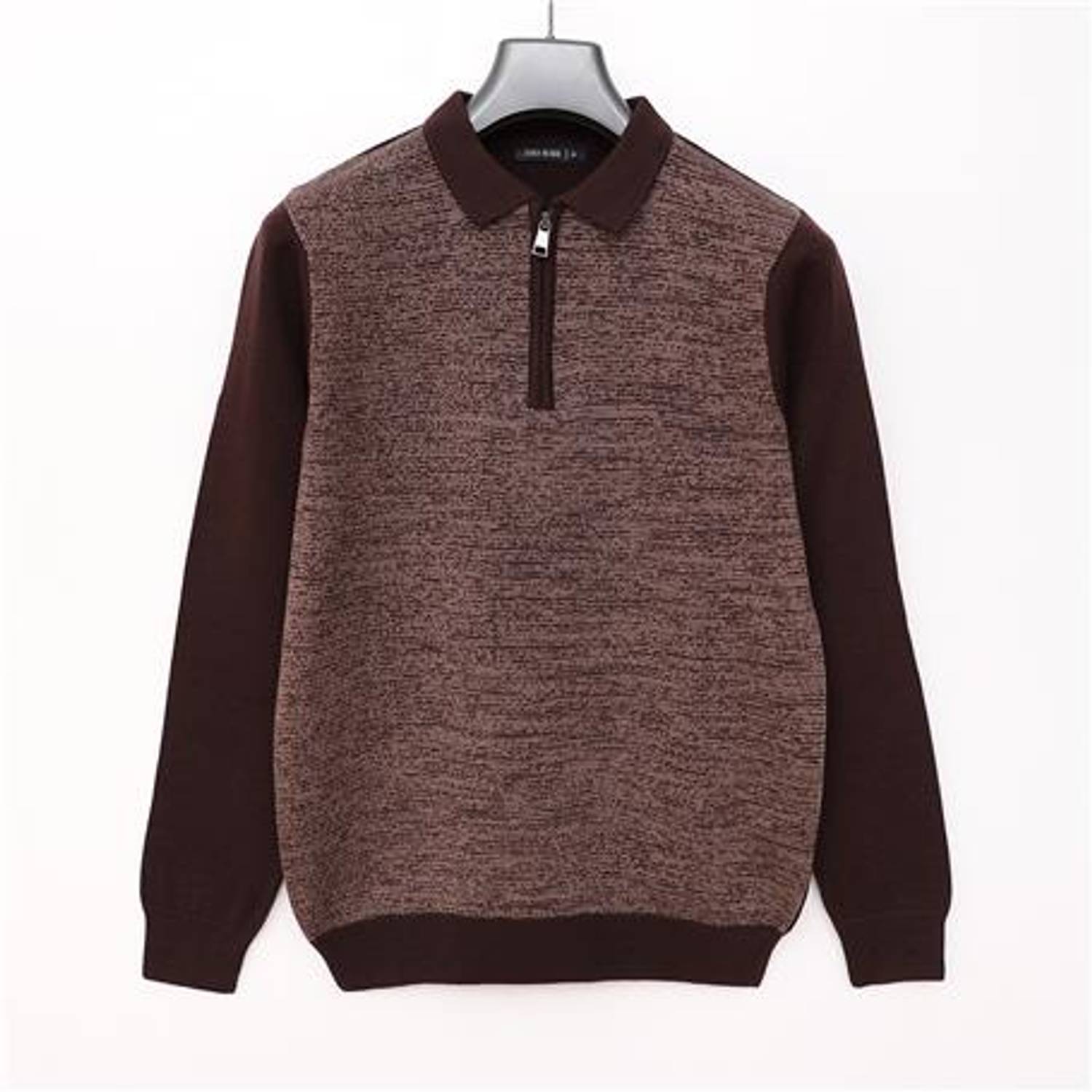 Поло-кофта для мужчин с длинным рукавом 180817, цвет коричневый / молочный, размеры: XL, L, M, XXL