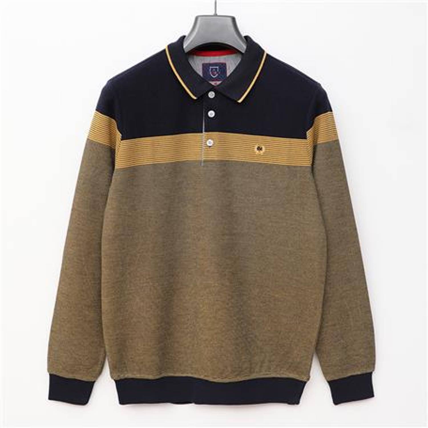 سويت شيرت بولو ياقة طويلة للرجال - لون كحلي- أصفر- متوفر بمقاسات XL, L, M, XXL