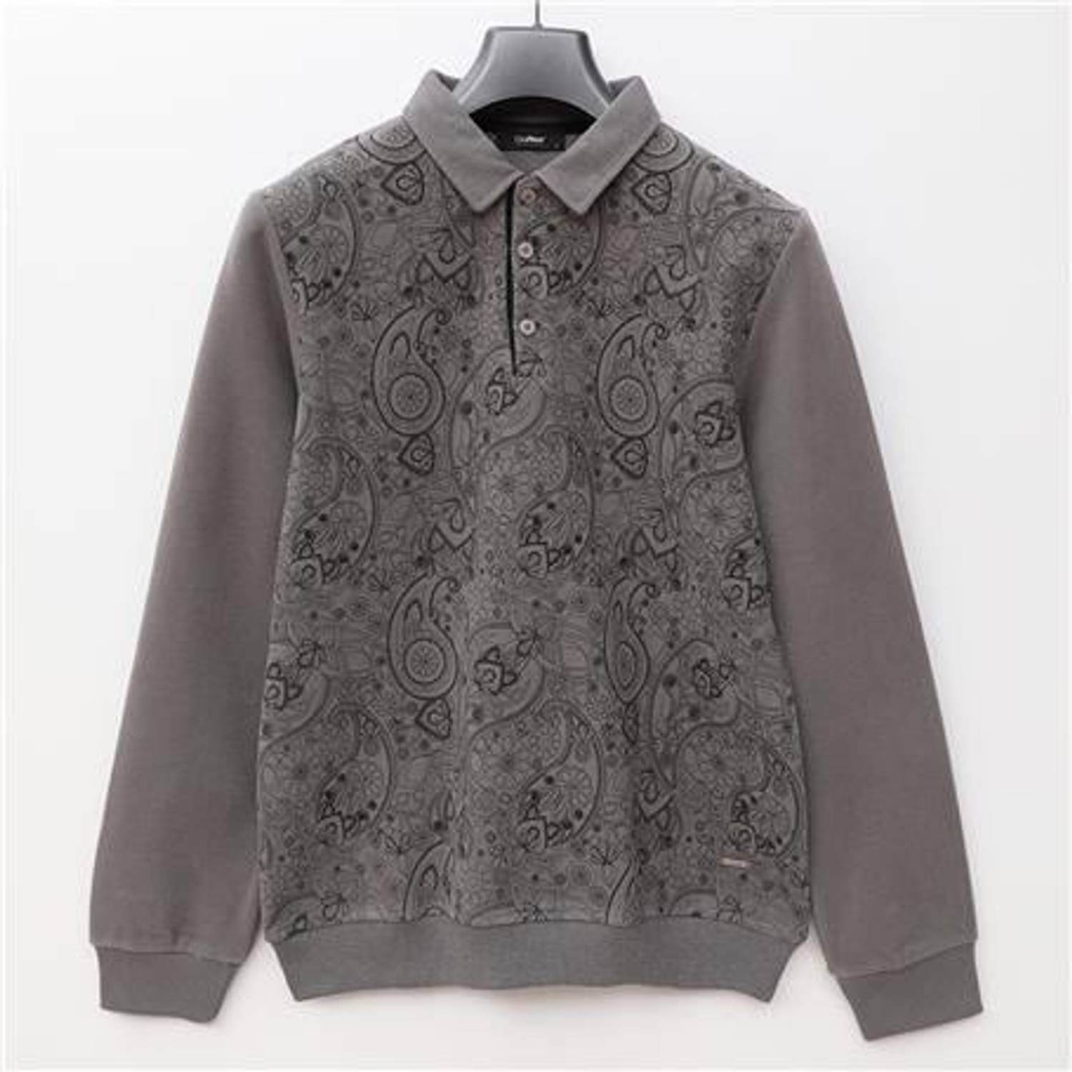 سلسلة كاجوال للرجال بولو بياقة طويلة من الكشمير - PPS-2508 - رمادي مائل للبيج