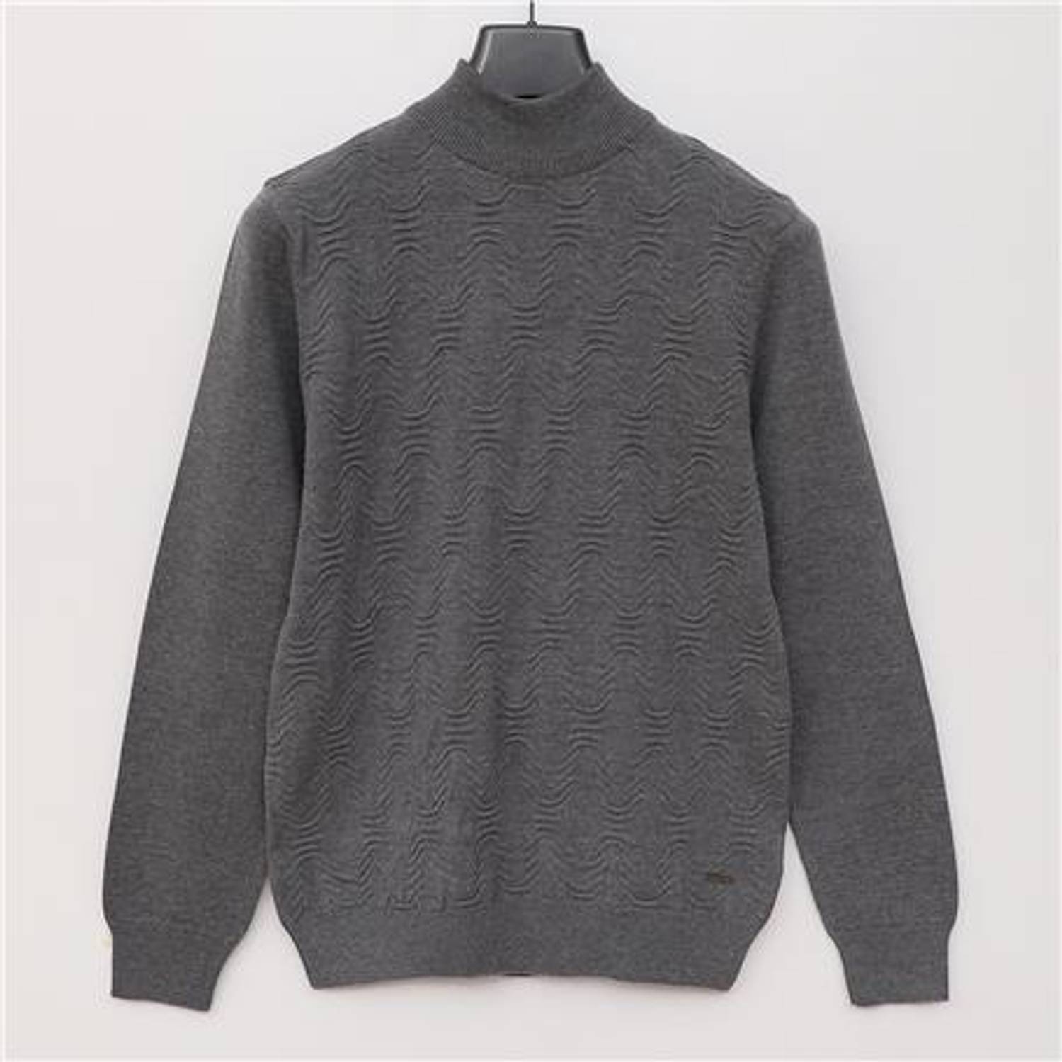 Мужской свитер с воротником-лодочкой, длинный рукав, трикотаж, 189280, серый меланж, размеры: M, L, XL, XXL