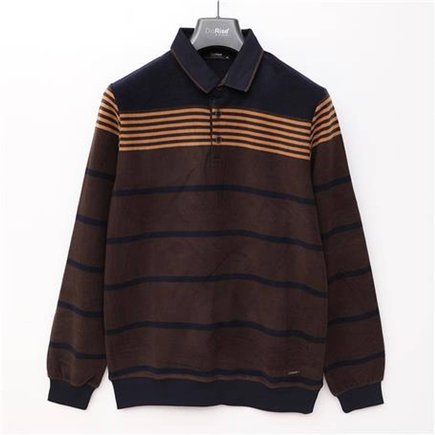 سويت شيرت رجالي بأكمام طويلة وياقة بولو - أزرق داكن - بني - حجم XL, L, M, XXL