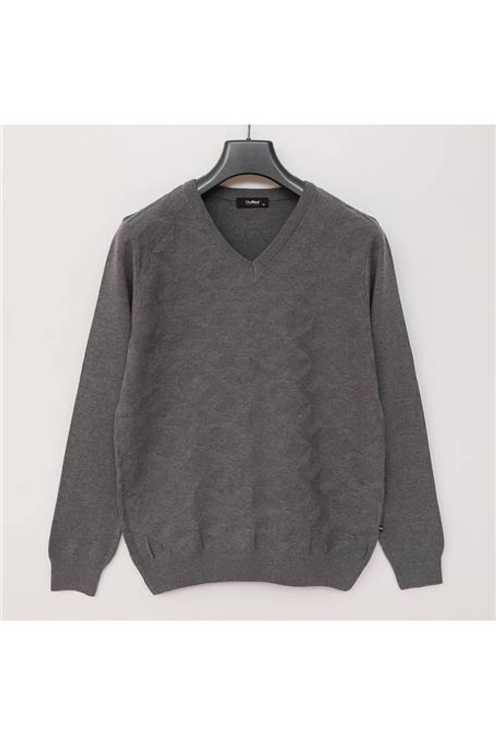 Мужской вязаный свитер с длинным рукавом и V-образным вырезом 189055 меланж