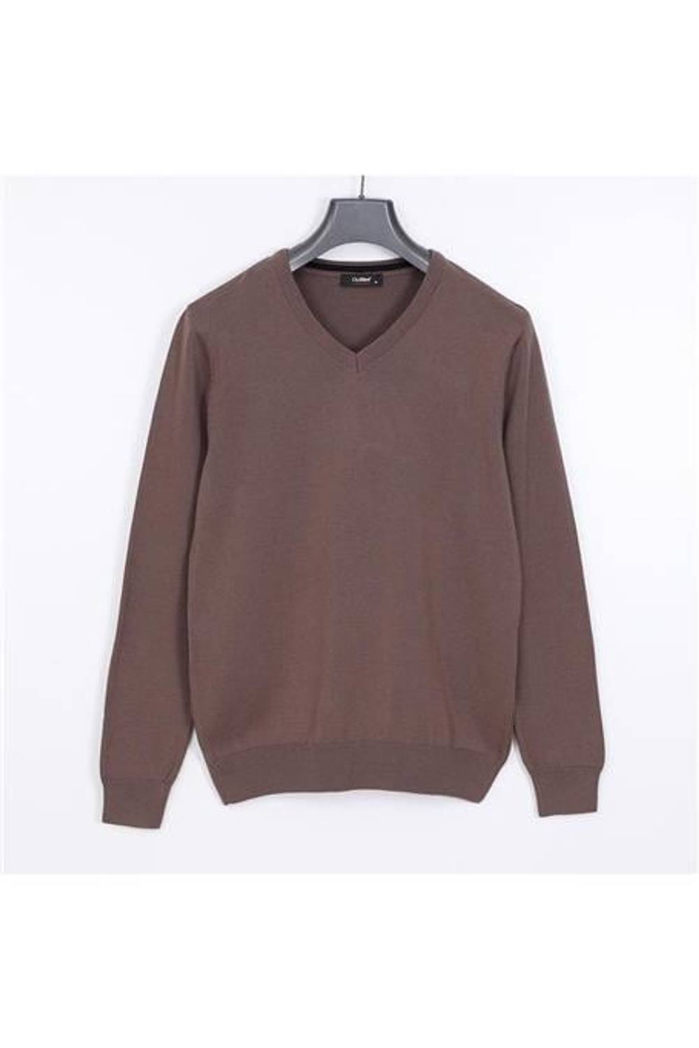 Erkek Uzun Kol V Yaka Triko Kazak - 180537-1 - Sütlü Kahve