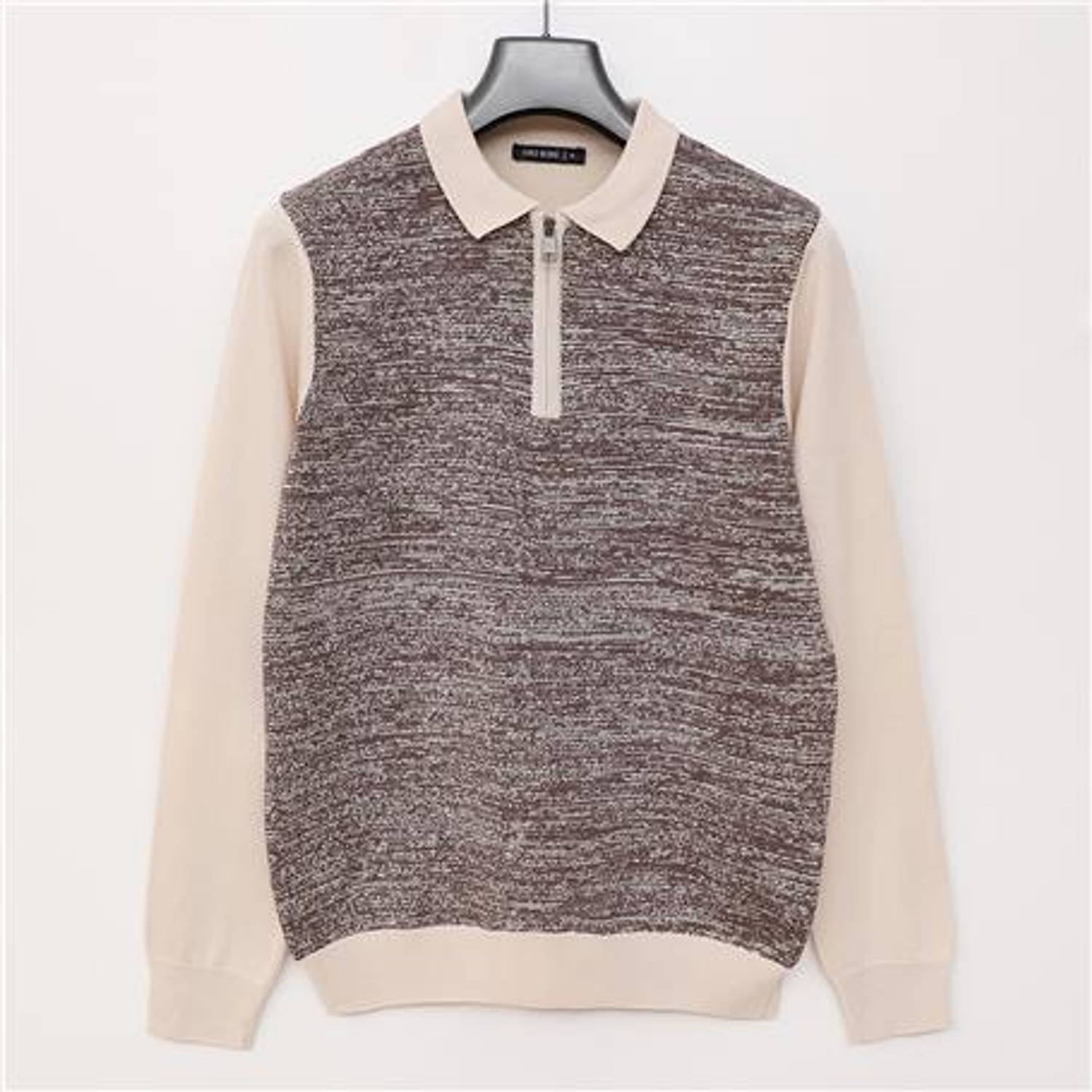 Чоловіча трикотажна водолазка з поло, довгий рукав, колір: кістково-молочний, розміри: M, L, XL, XXL