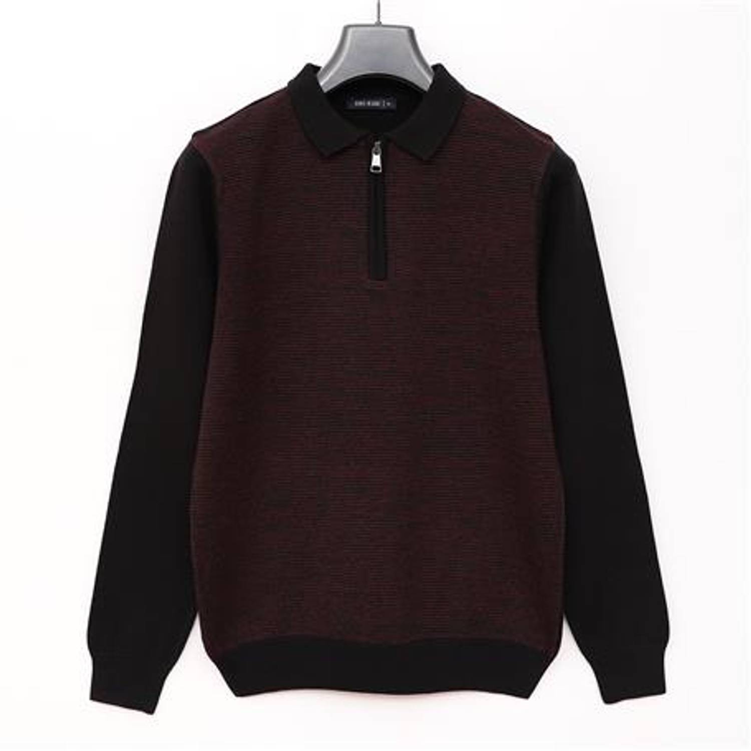 بولو ياقا رجالي صوف طويل الأكمام 180817 باللونين الأسود والأحمر الغامق متوفر بمقاسات XL, L, M, XXL