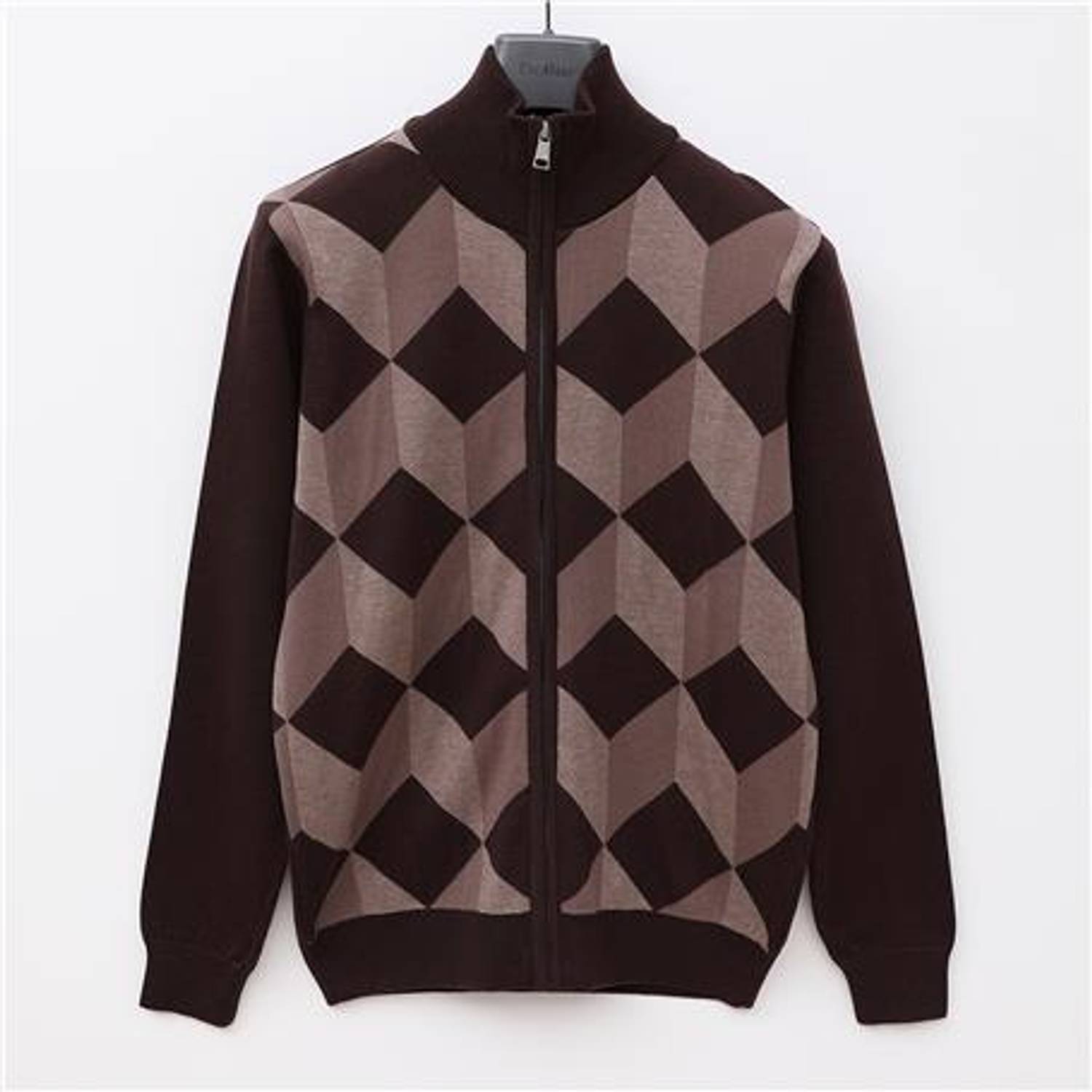 Erkek Dik Yaka Uzun Kol Triko Hırka - 180684 - Kahverengi