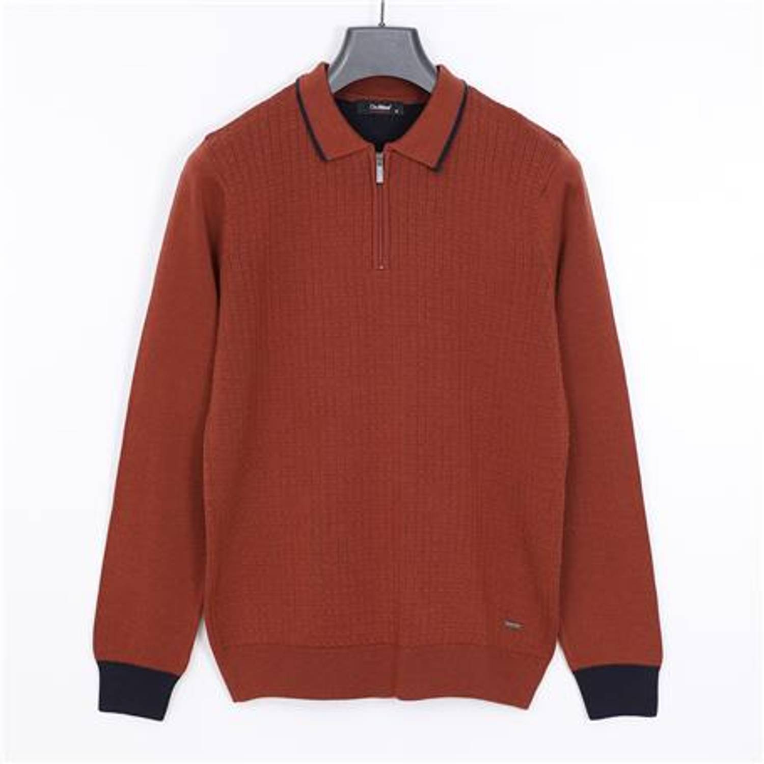 Erkek Fermuarlı Polo Yaka Uzun Kol Triko - 180972 - Kiremit