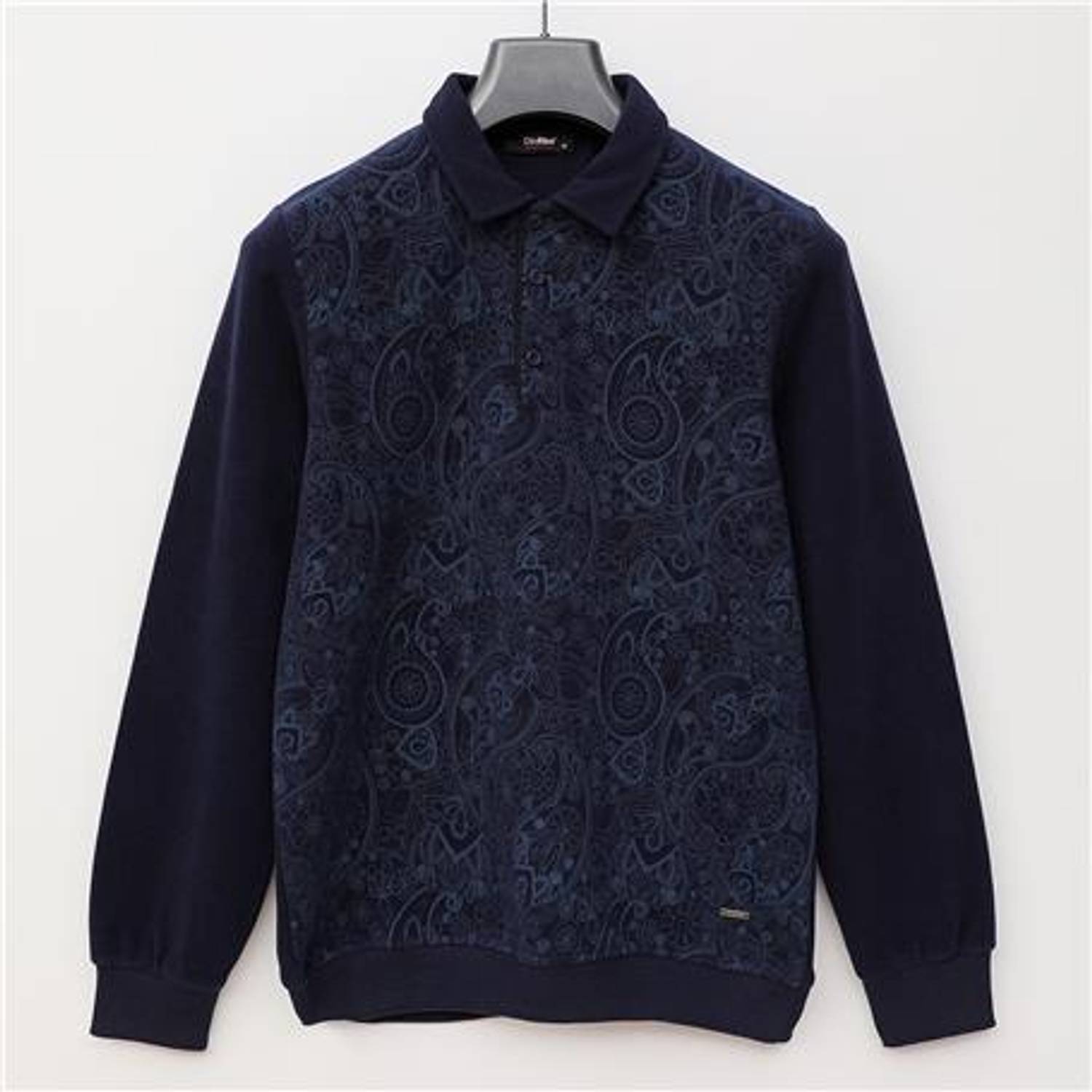 ثوب صوف رجالي بياقة بولو بأكمام طويلة من المخمل - لون كحلي - مقاسات XL, L, M, XXL