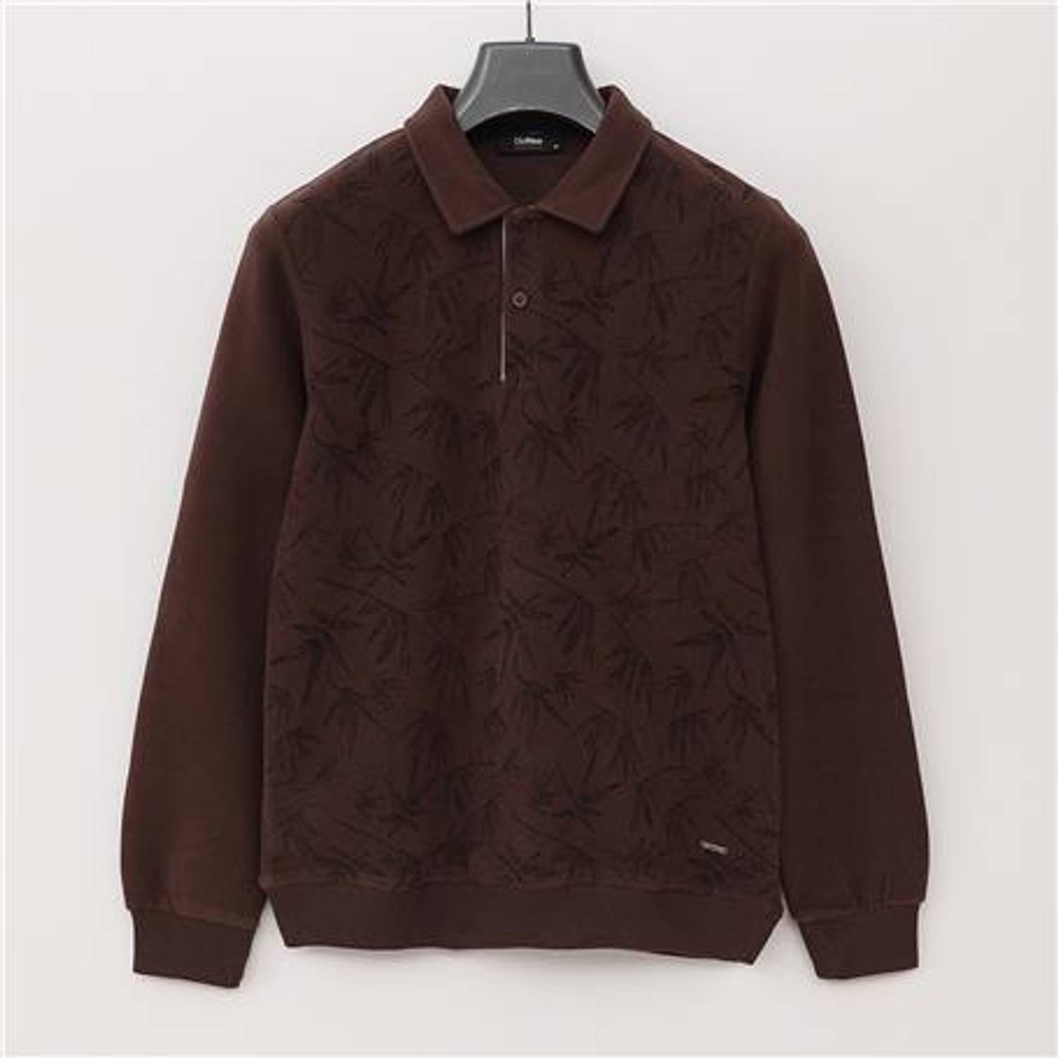 كنزة رجالية بياقة بولود طويلة الأكمام من المخمل - اللون بادام