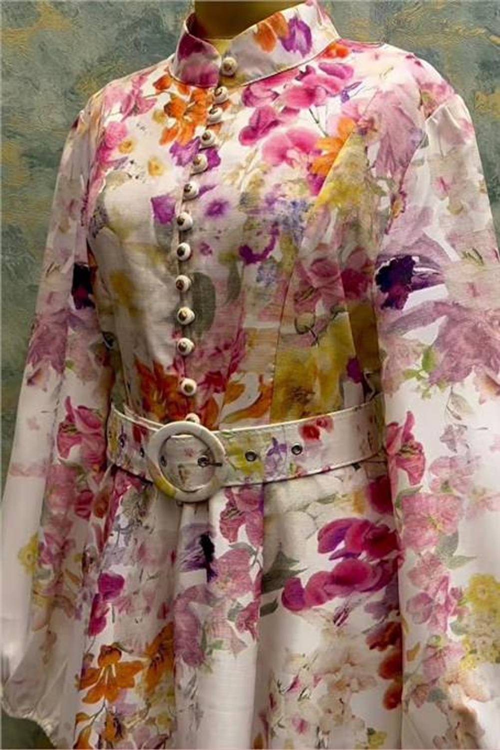 Toka Kemerli Düğme Detaylı Uzun Kollu Uzun Elbise - (Std-Std) - P101005 - Mor