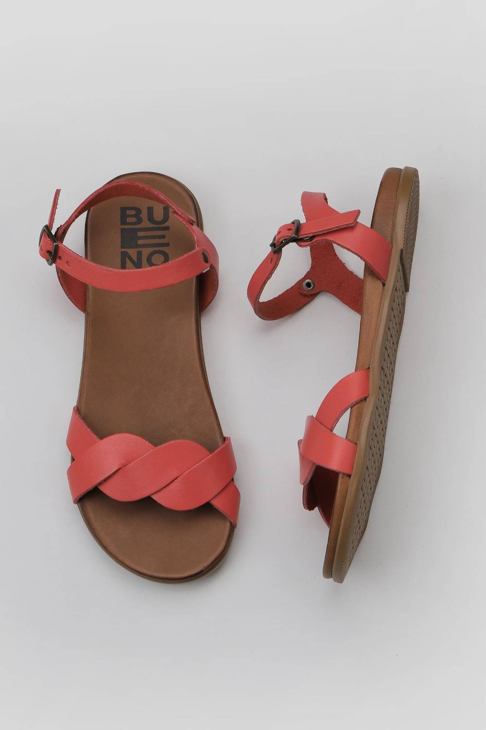 Сандалі Bueno Shoes жіночі 01WU4253 з термо підошвою, шкіряним верхом і внутрішнім оздобленням в кольорах хакі, зелений та кораловий