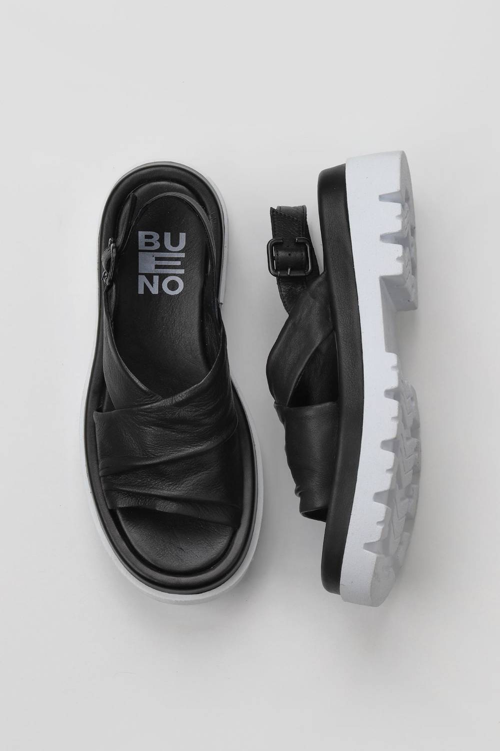 Брендовые женские сандалии Bueno, кожа, полиуретановая подошва, цвета: серый и черный, размеры: 36-41