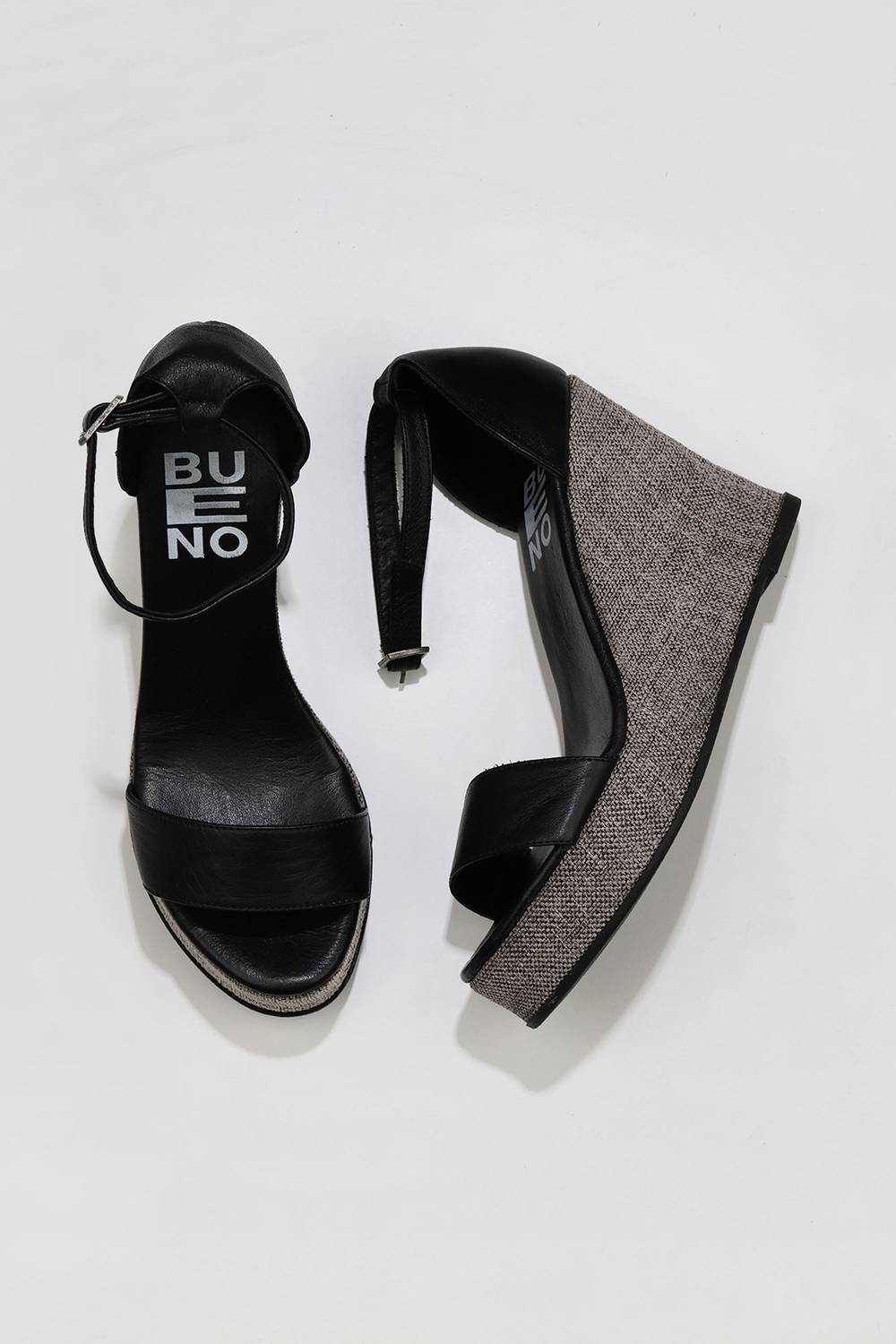 Женские эспадрильи на танкетке Bueno Shoes, кожаные, высота каблука 9,5 см, доступные в сером, черном и желтом цветах, размеры 35-41