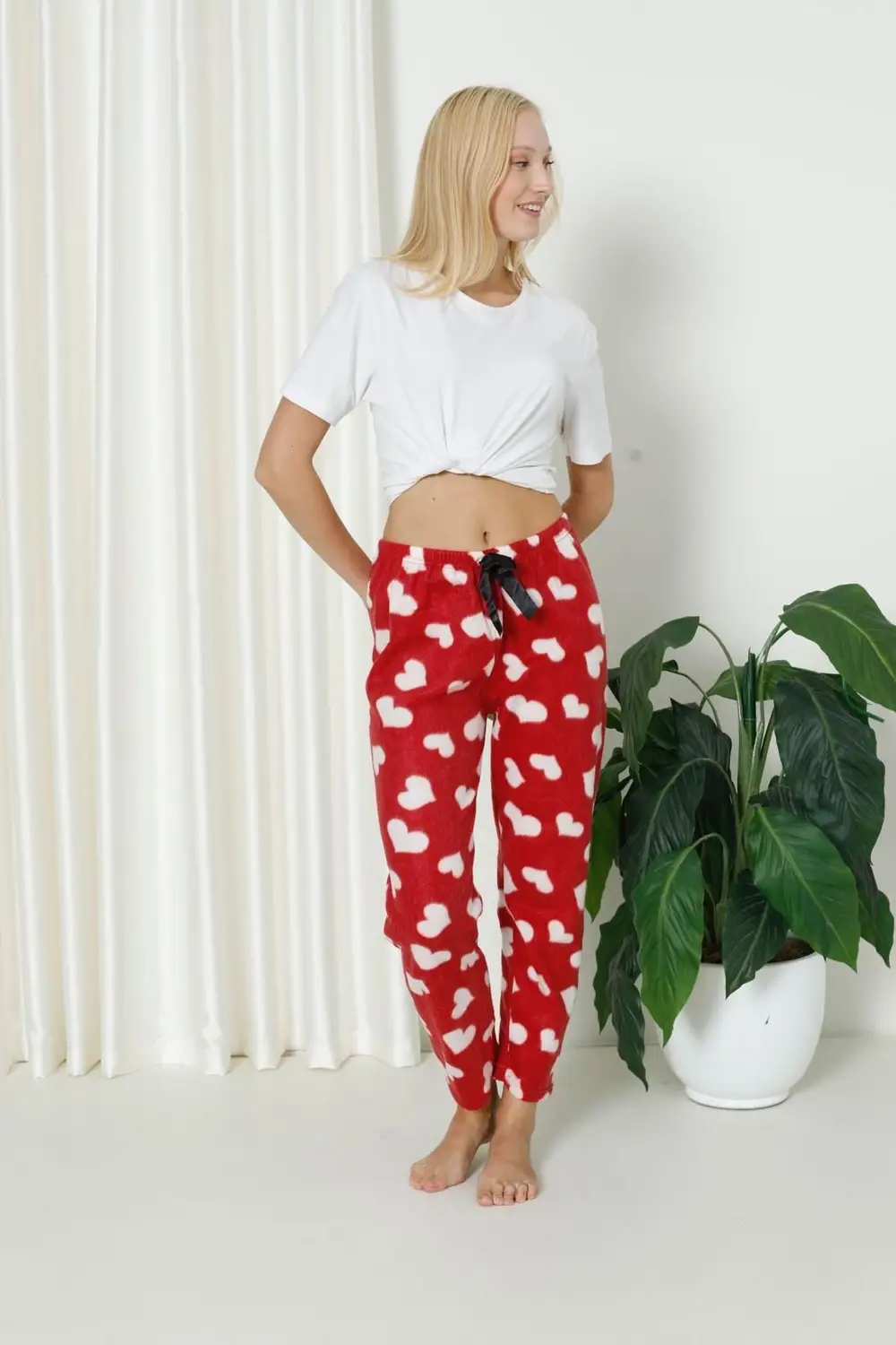 Luxury Soft Welsoft Polar Desenli Kurdeleli Kışlık Pijama Altı Pantolon