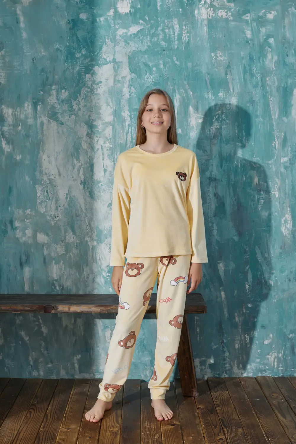 Luxury Velvet Fransız Kadife Desenli Anne Kız Kombin Pijama Takımı (Anne Kız Ayrı Satılır)