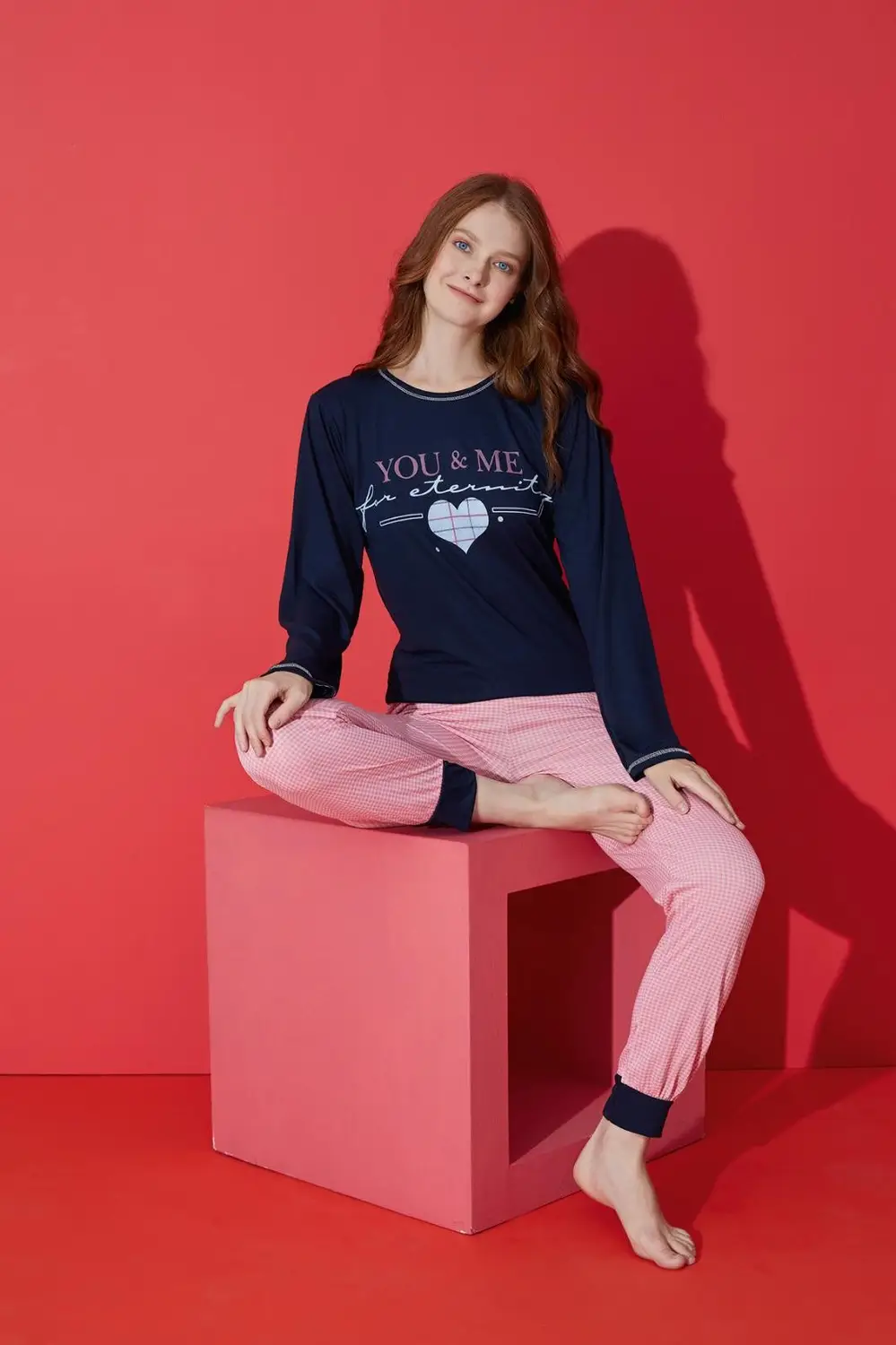 Dreamy Pamuklu Uzun Kollu Desenli Manşetli Paça Kadın Pijama Takımı