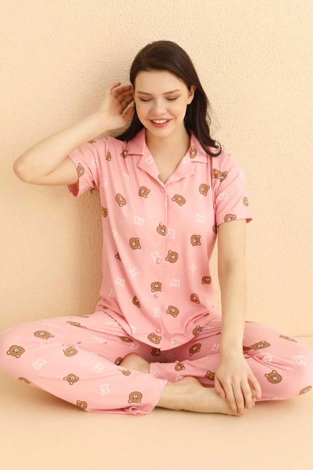 Dreamy Milan Bambu Ayıcık Desenli Kısa Kollu Gömlek Pijama Takımı
