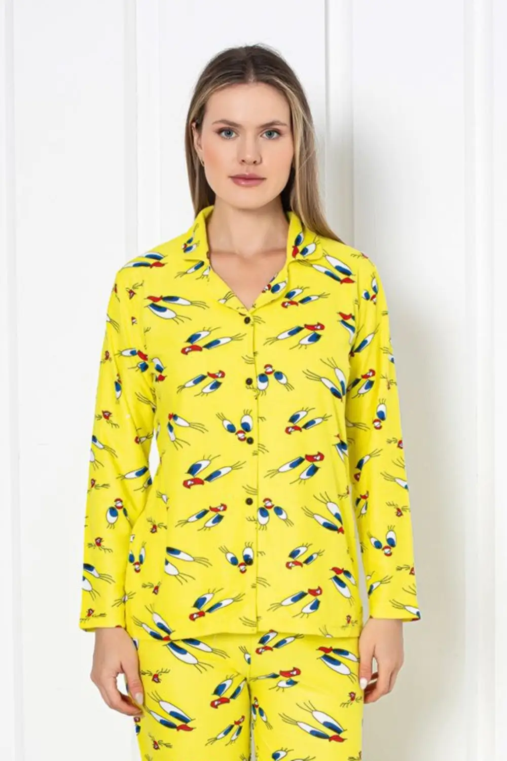 Dreamy Pamuklu Süet Hayvan Desenli Uzun Kollu Gömlek Pijama Takımı