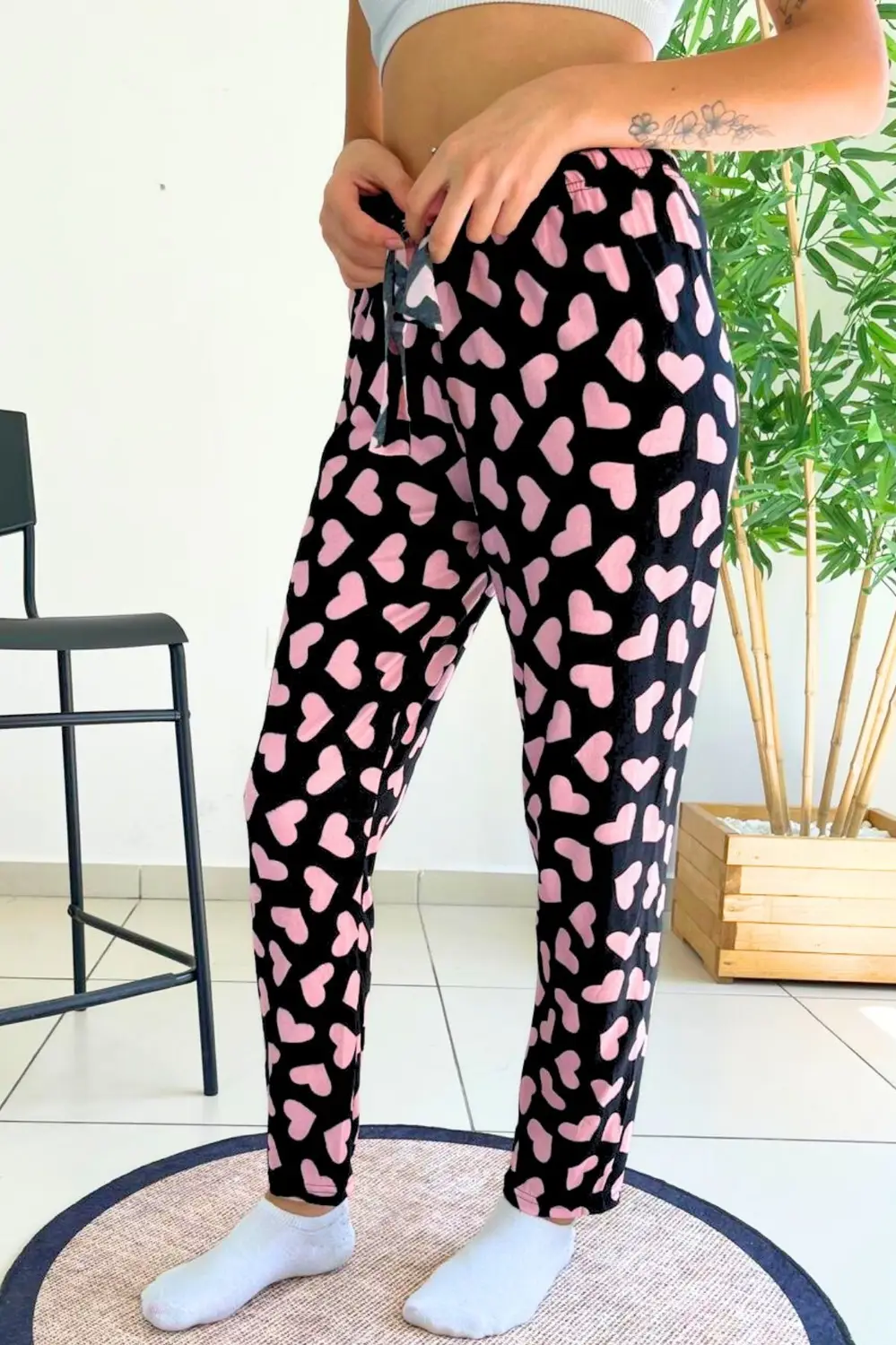 Dreamy Soft Kadife Dokulu Desenli Süet Pijama Altı Pantolon