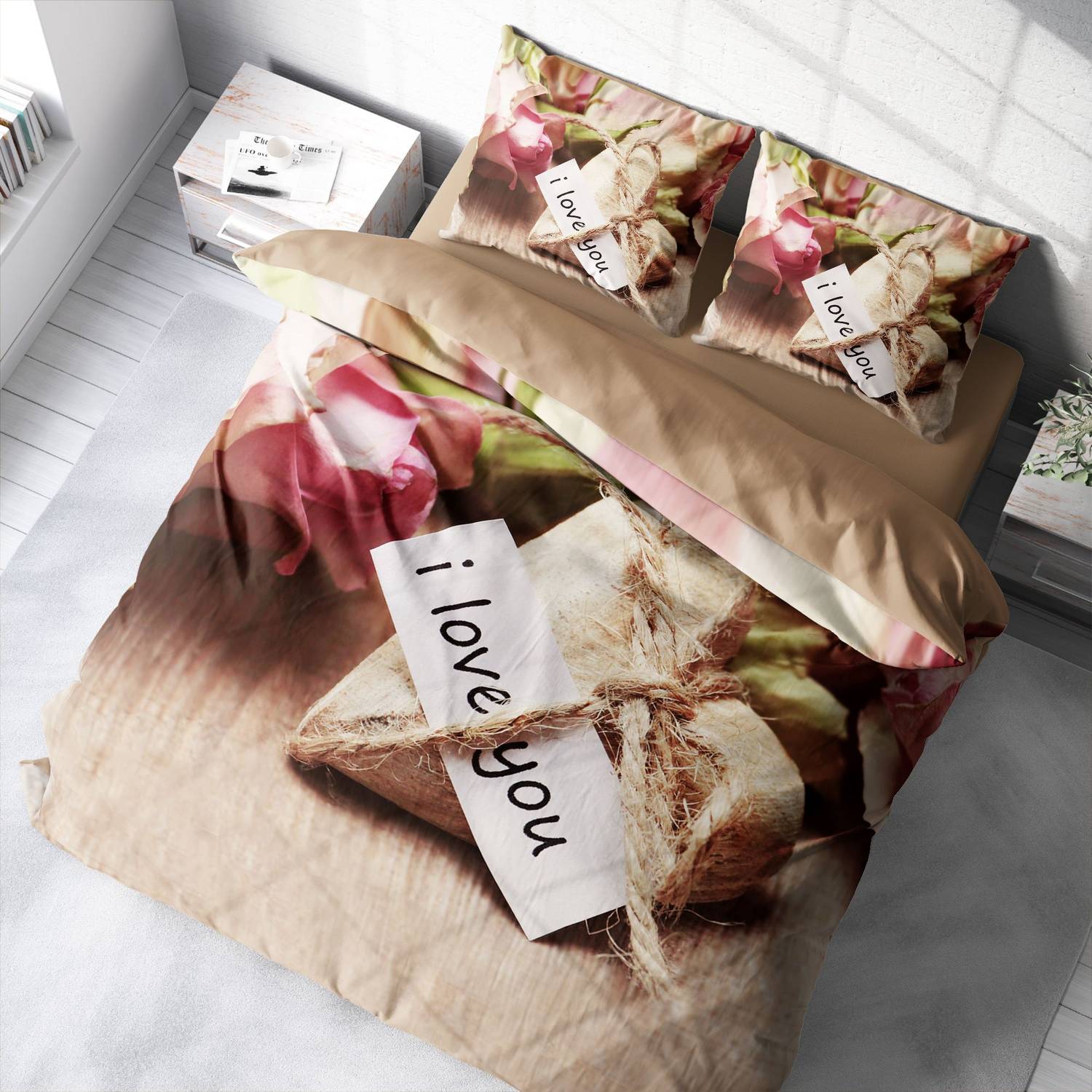 MonoHome Love You 3D Pamuk Saten Çift Kişilik Nevresim Takımı