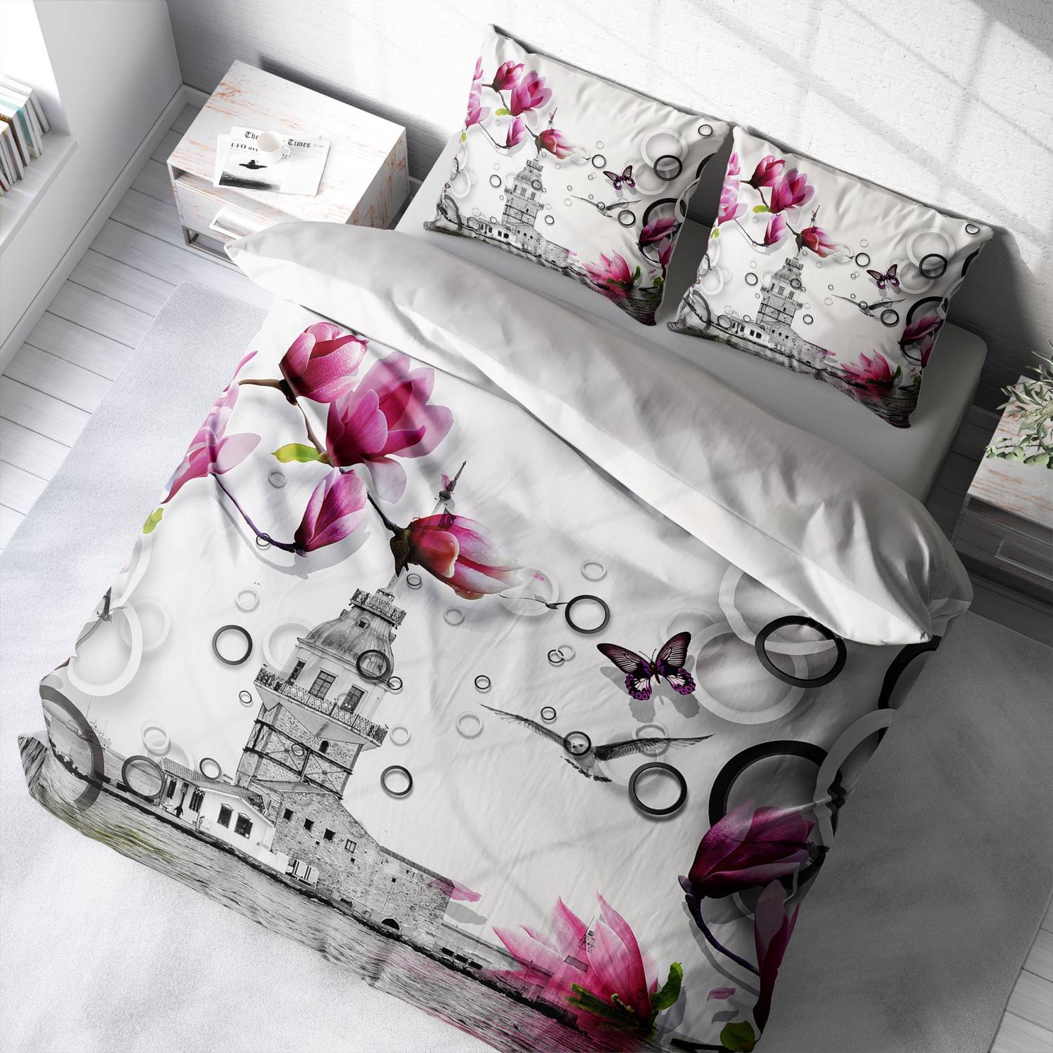 Комплект постільної білизни MonoHome İstanbul 3D з бавовняного сатину для двоспального ліжка 200x220 см з яскравим цифровим друком