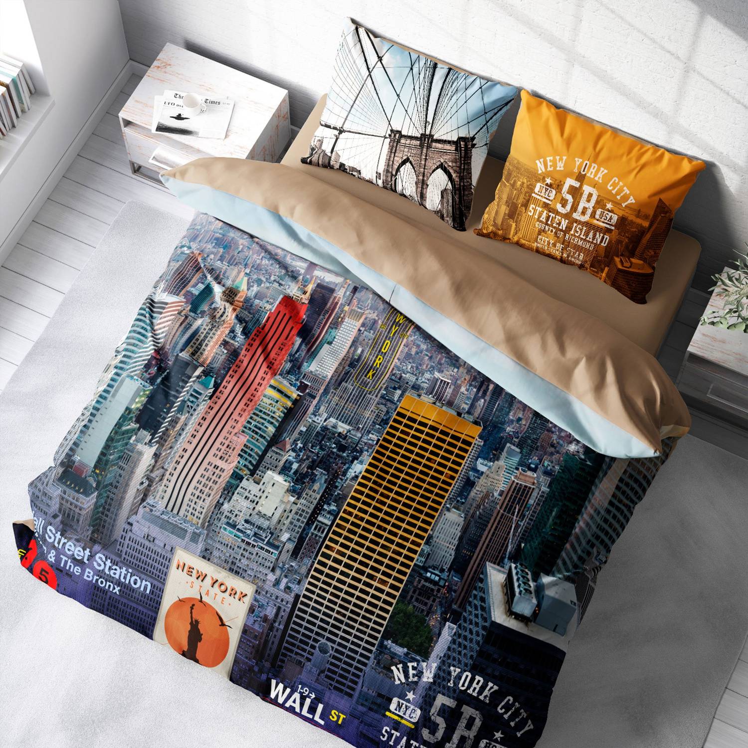 Комплект постільної білизни MonoHome New York 3D з бавовняного сатину, 200x220 см, живі кольори, оксфордські наволочки 50x70 см, висока якість