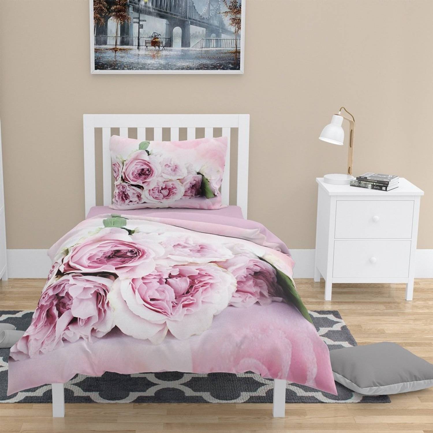 طقم غطاء لحاف مفرد من الساتان القطني SoftRose 3D MonoHome